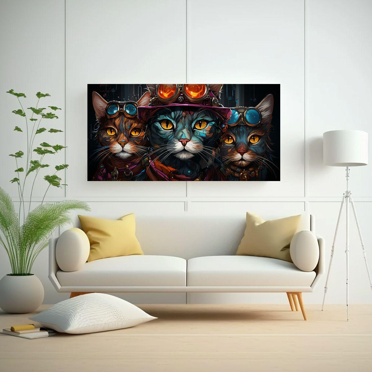 Pinturas De Decoración Vintage Con Gatos 160x80cm-2