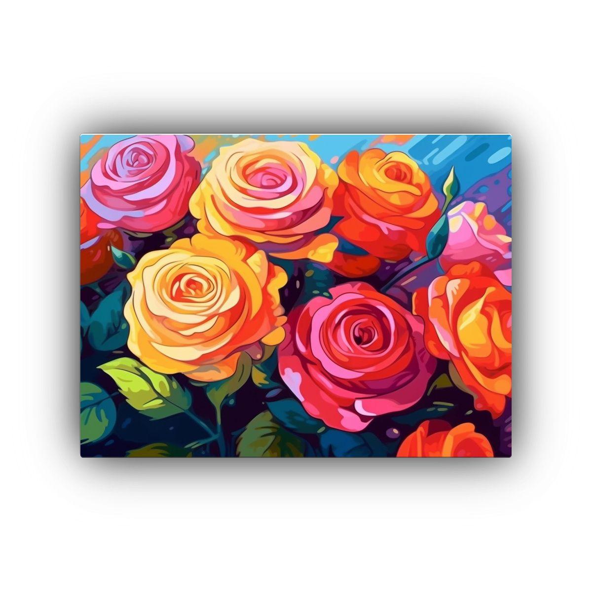 Pinturas Decorativas En Bastidor: Rosas Vibrantes En Estilo  50x40cm-0