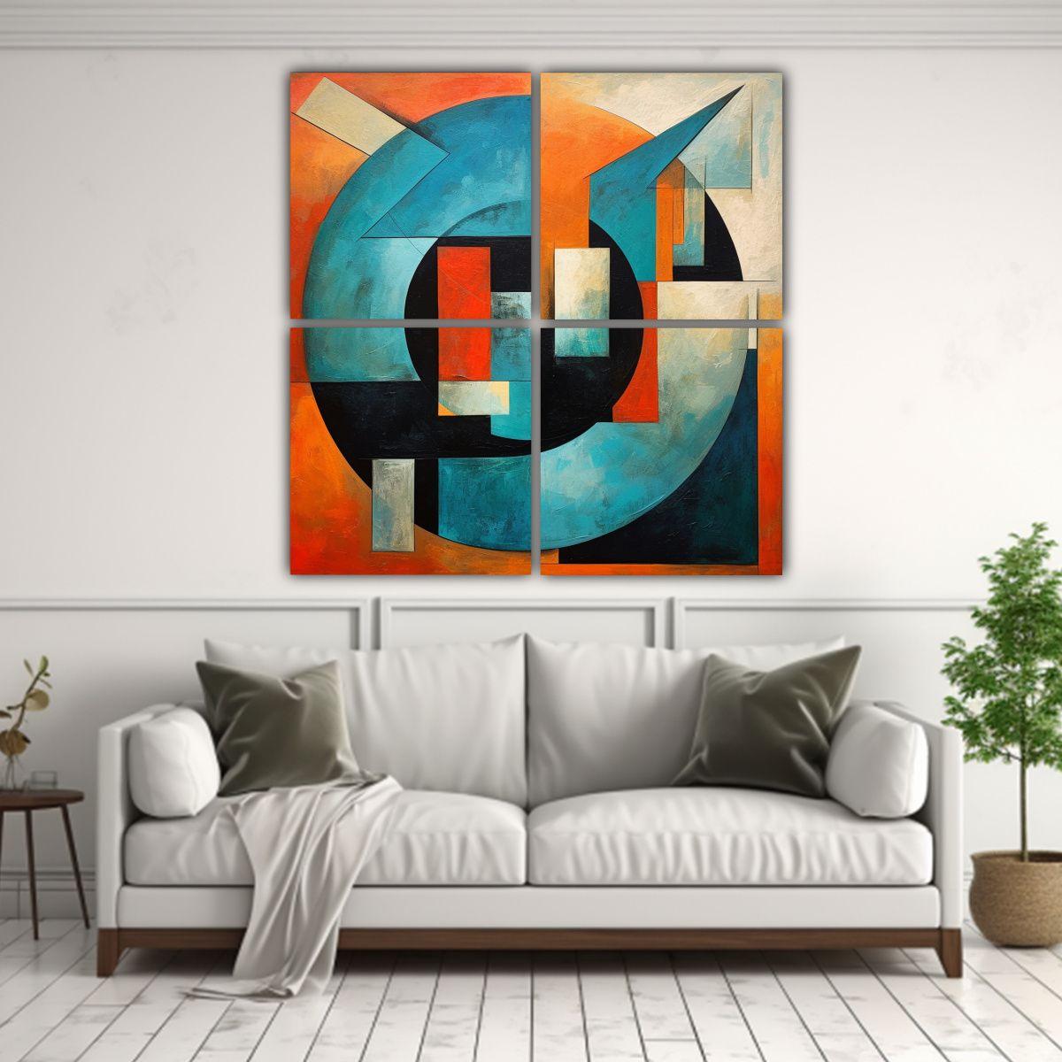 Pintura Abstracta Geométrica De 4 Lienzos 60x60 Cm-2