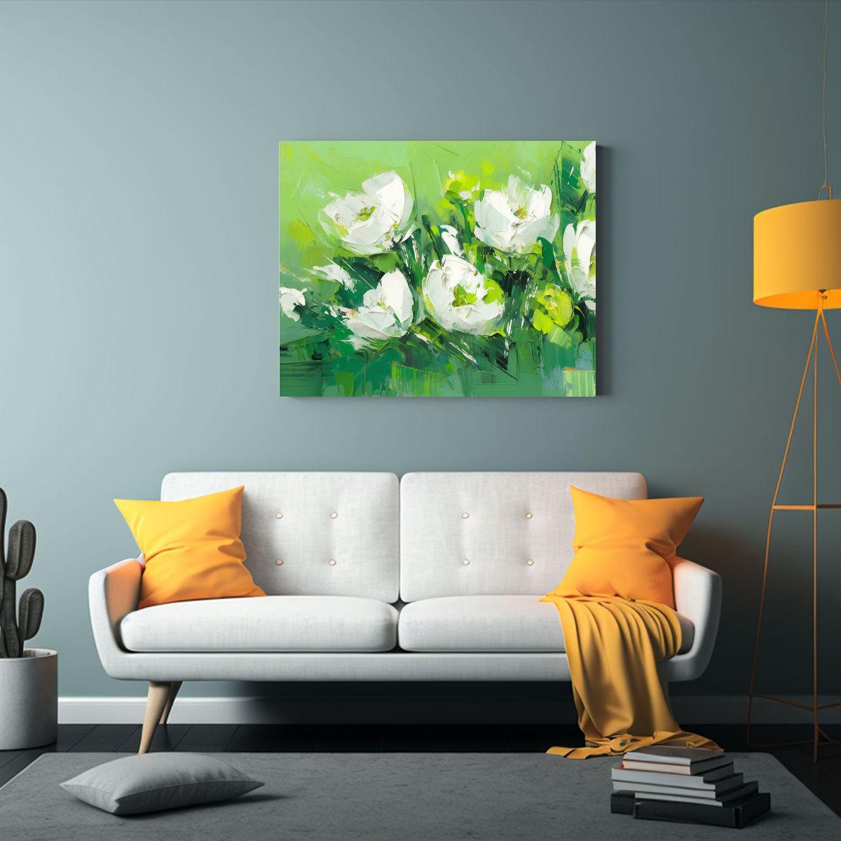 Pintura De Flores Verdes En Lienzo Estilo 120x80cm-2