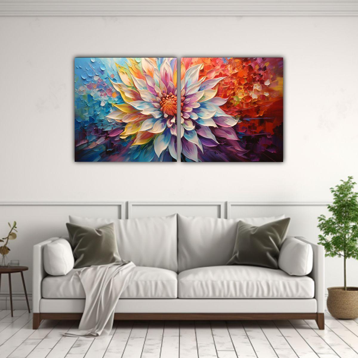 Pintura En Lienzo De Flores En Colores Arcoíris 60x30 Cm-2