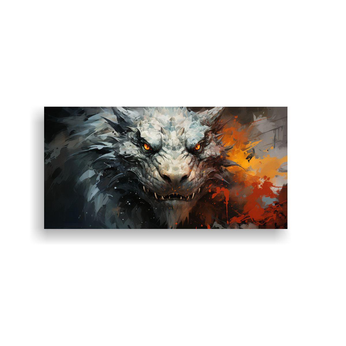 Pintura Decorativa Con Dragón En Blanco Y Negro, 120x60cm-0