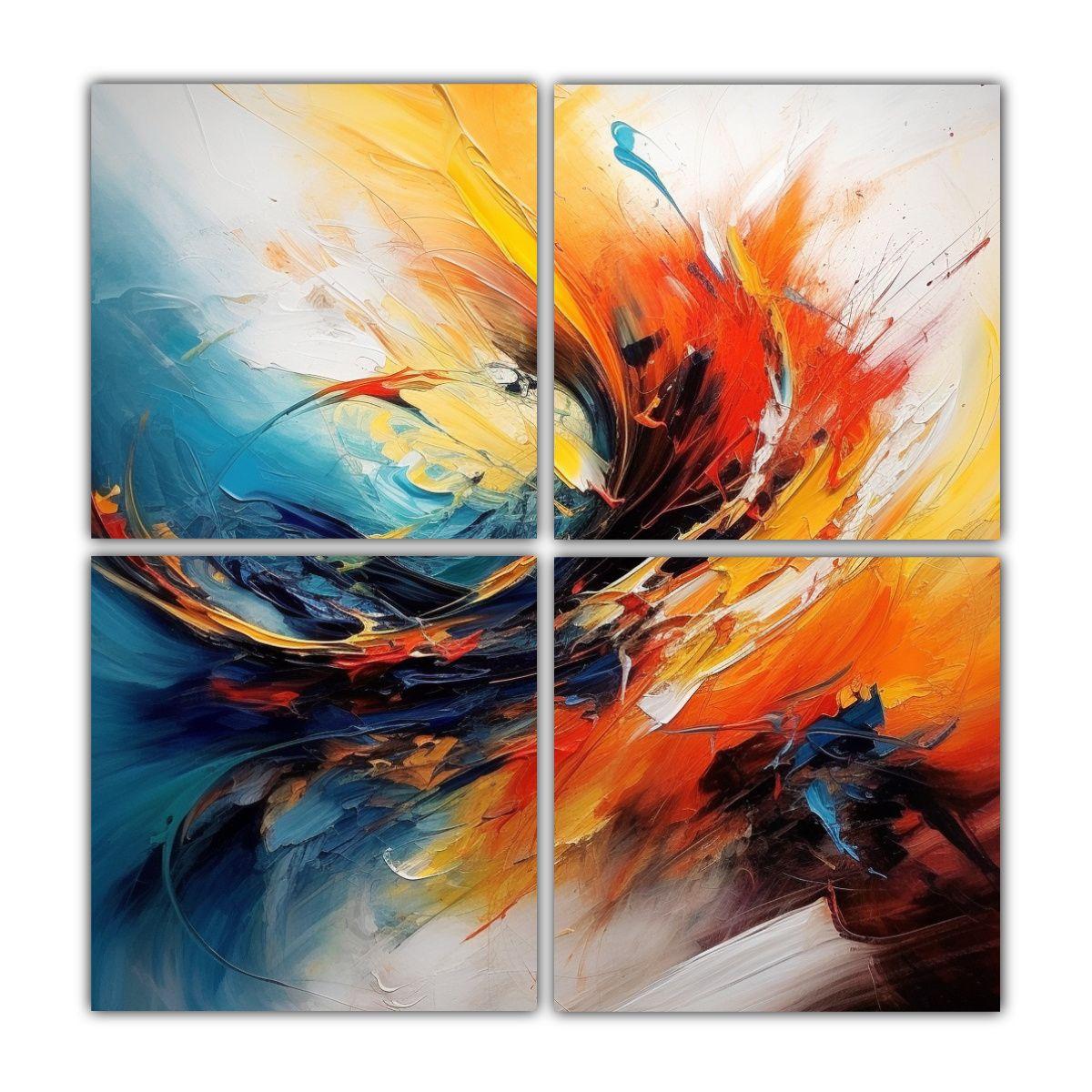 Cuadros Abstractos De 4 Telas En Bastidor Para 140x140 Cm-0