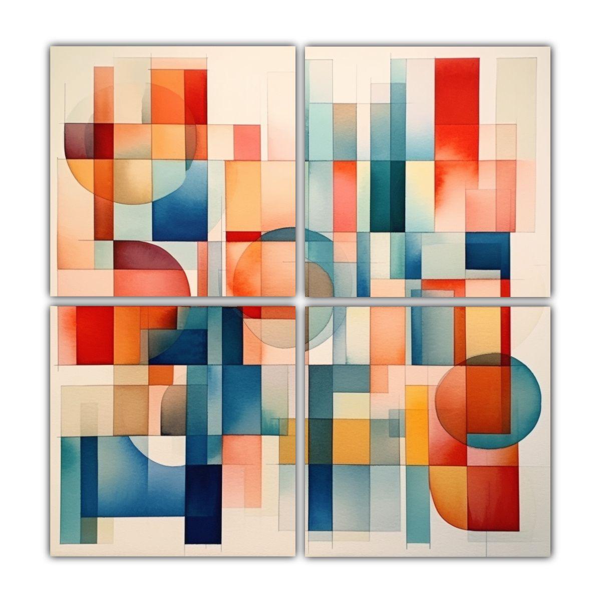 4 Lienzos De Tela Diseño Escena Pinturas 140x140 Cm-0