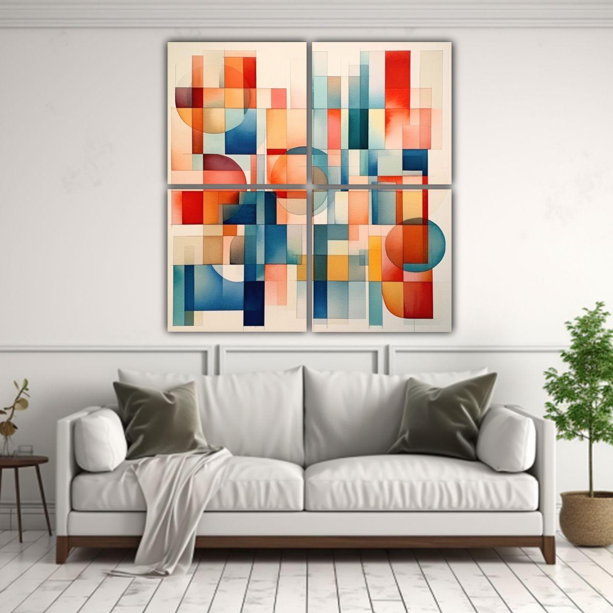 4 Lienzos De Tela Diseño Escena Pinturas 140x140 Cm-2