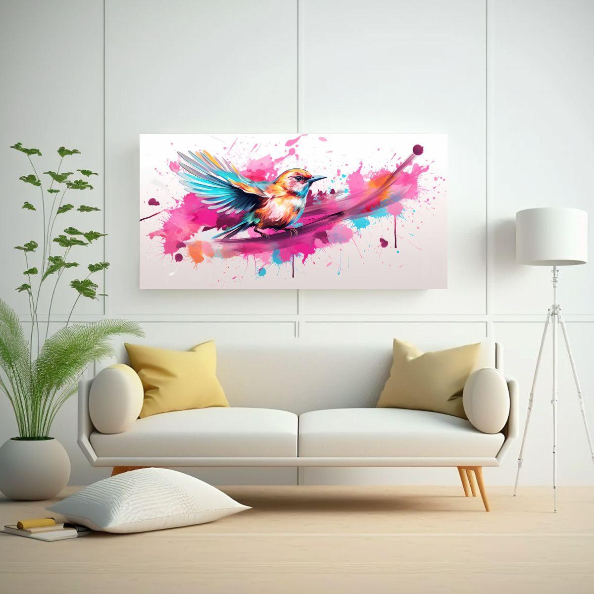 Cuadro Decorativo De Arte Pop Neo Aves En Tonos Pa 80x40cm-2