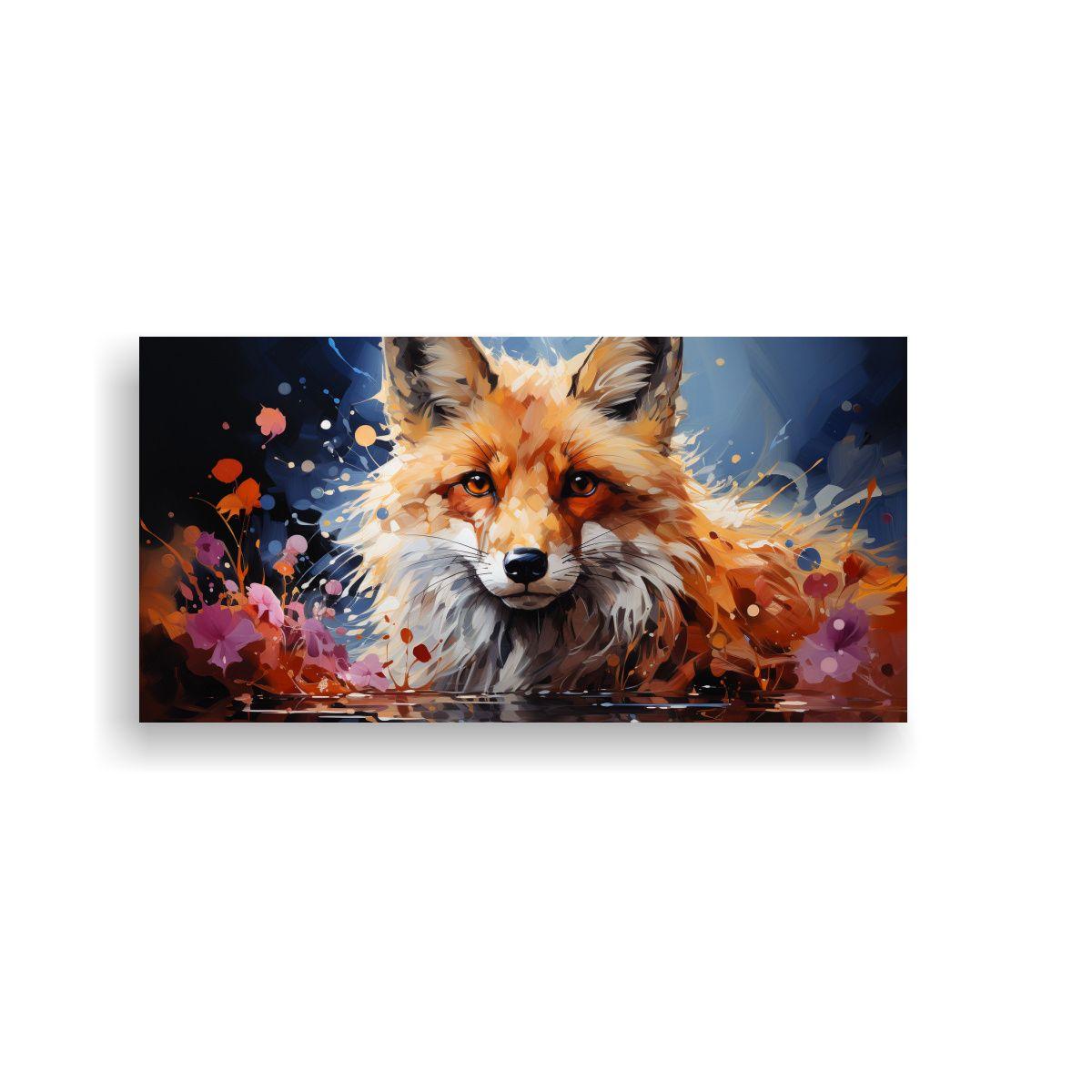 Pintura De Zorro En Colores Ricos Y Burdeos: Arte 60x30cm-0