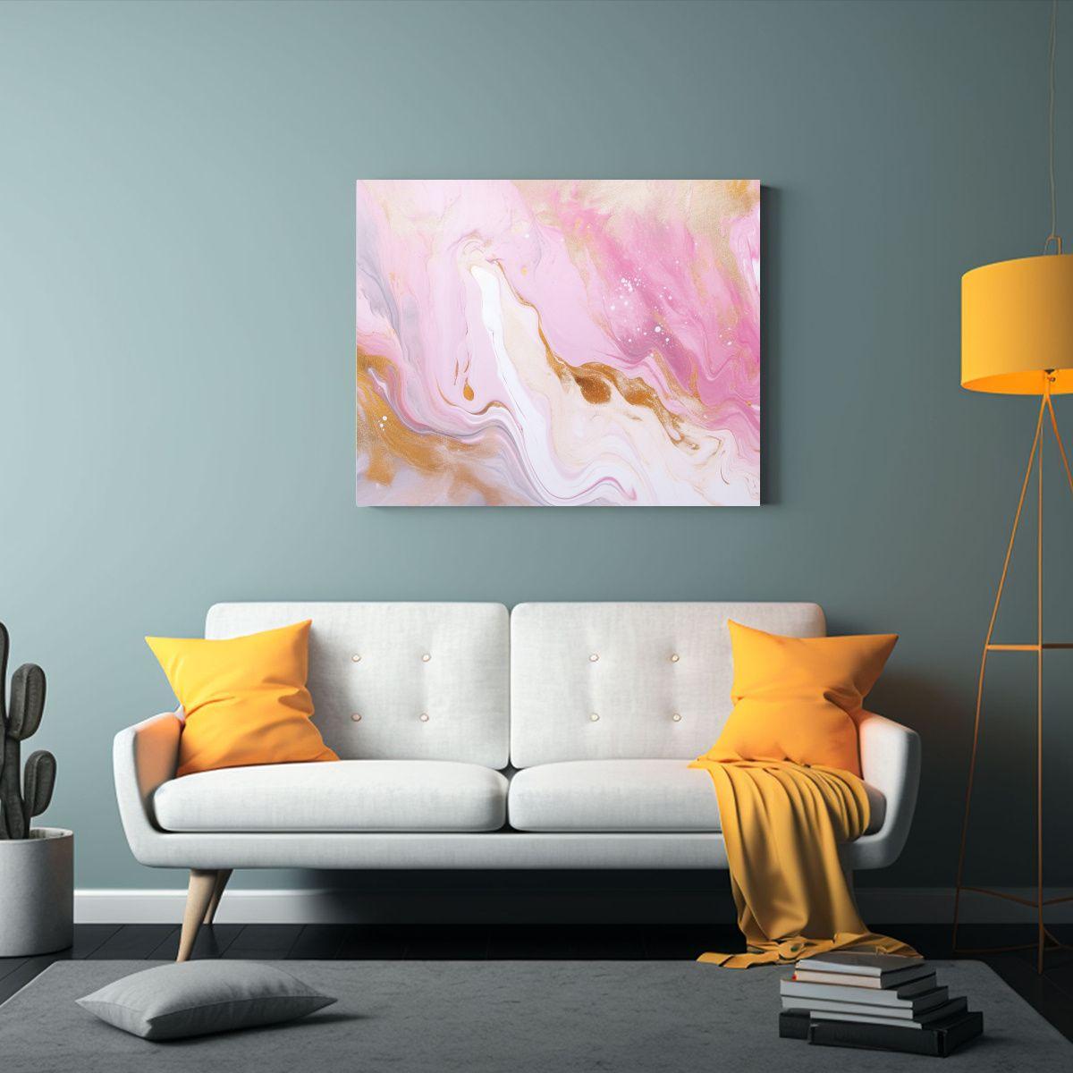 Pinturas Decorativas De Mármol Rosa, Blanco Y Dorado Con Te 90x60cm-2