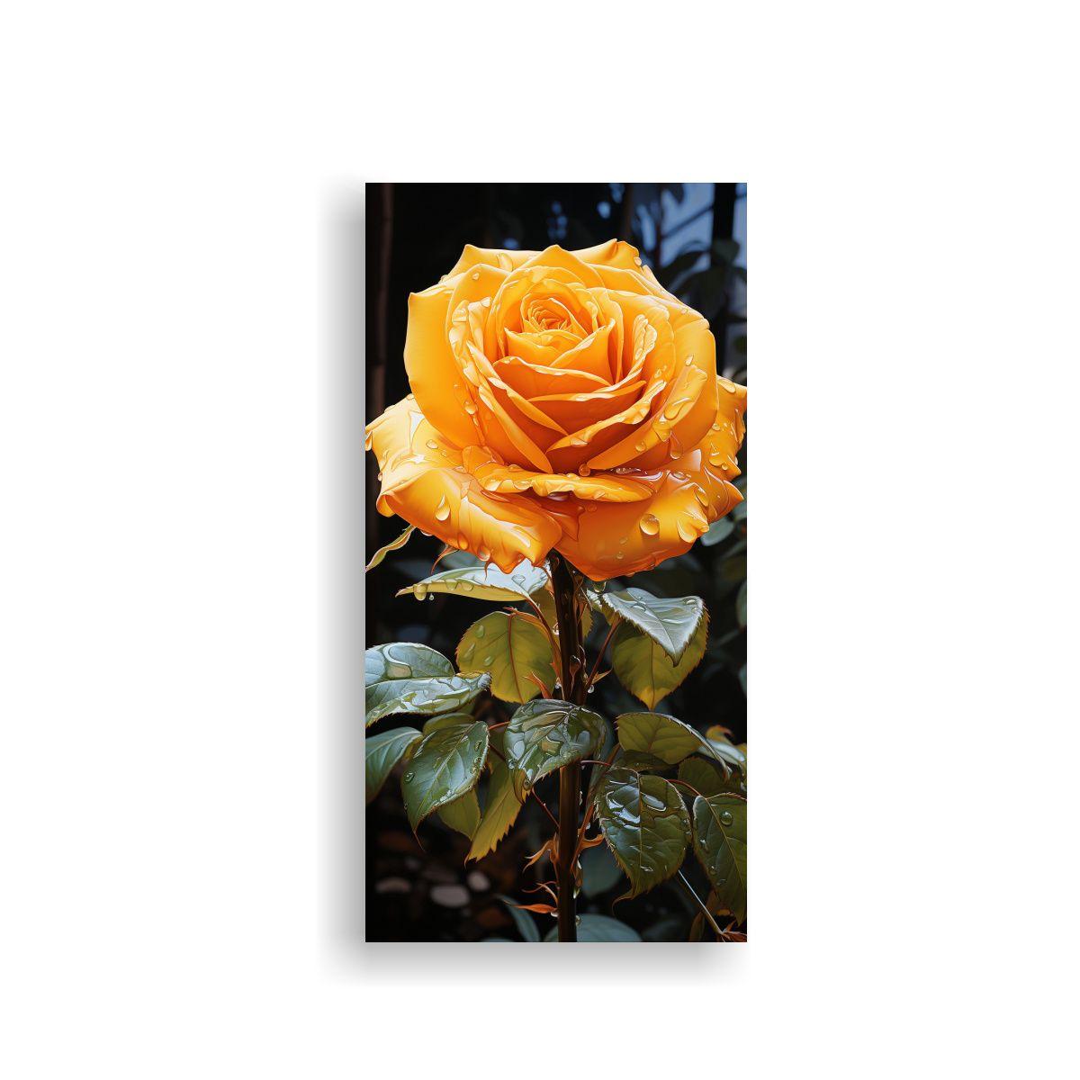 Pintura Decorativa De Rosa Amarilla Con Detalles 30x60cm-0