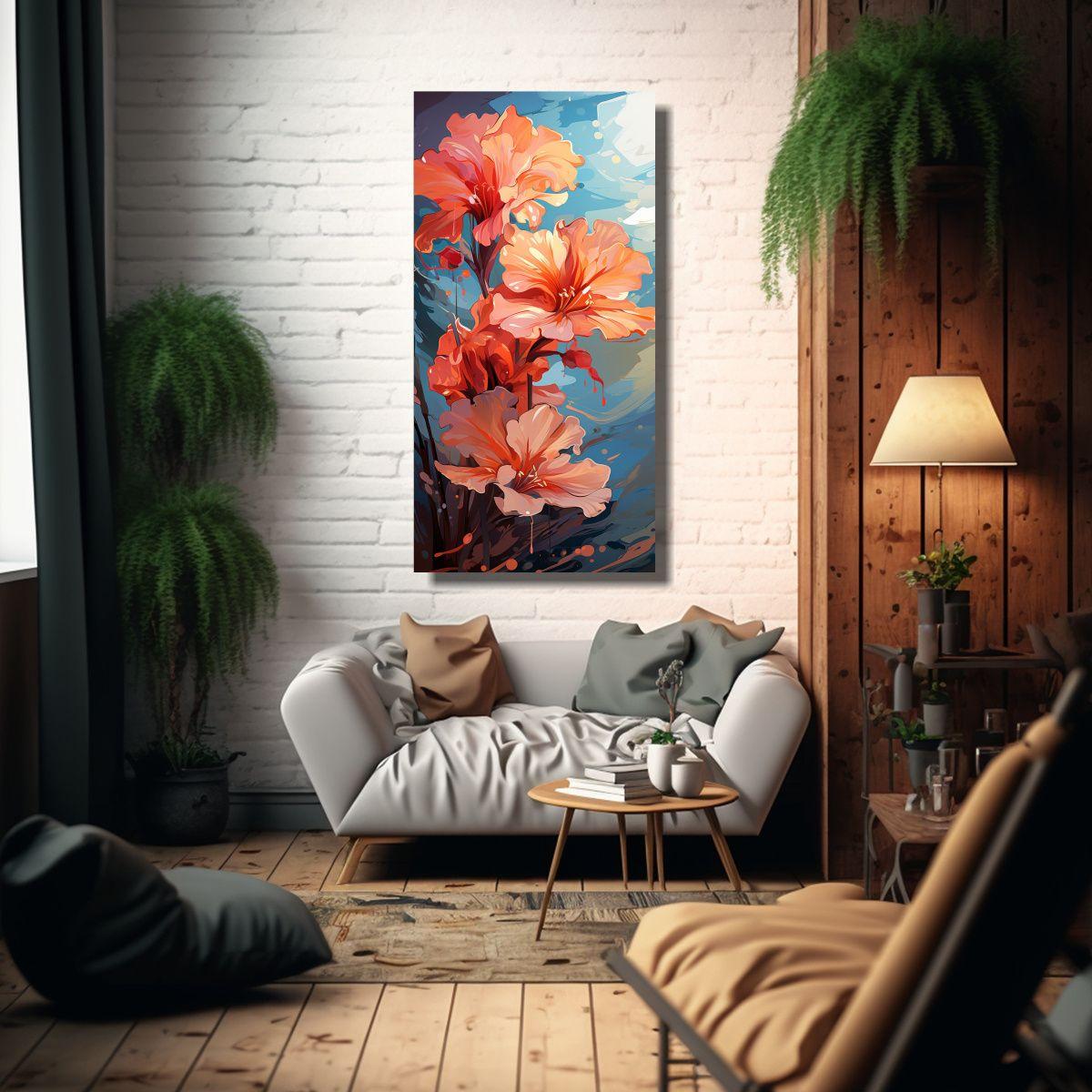 Flores Narcisos En Rojo Con Atmósfera Neonoir: 70x140 Cm-2