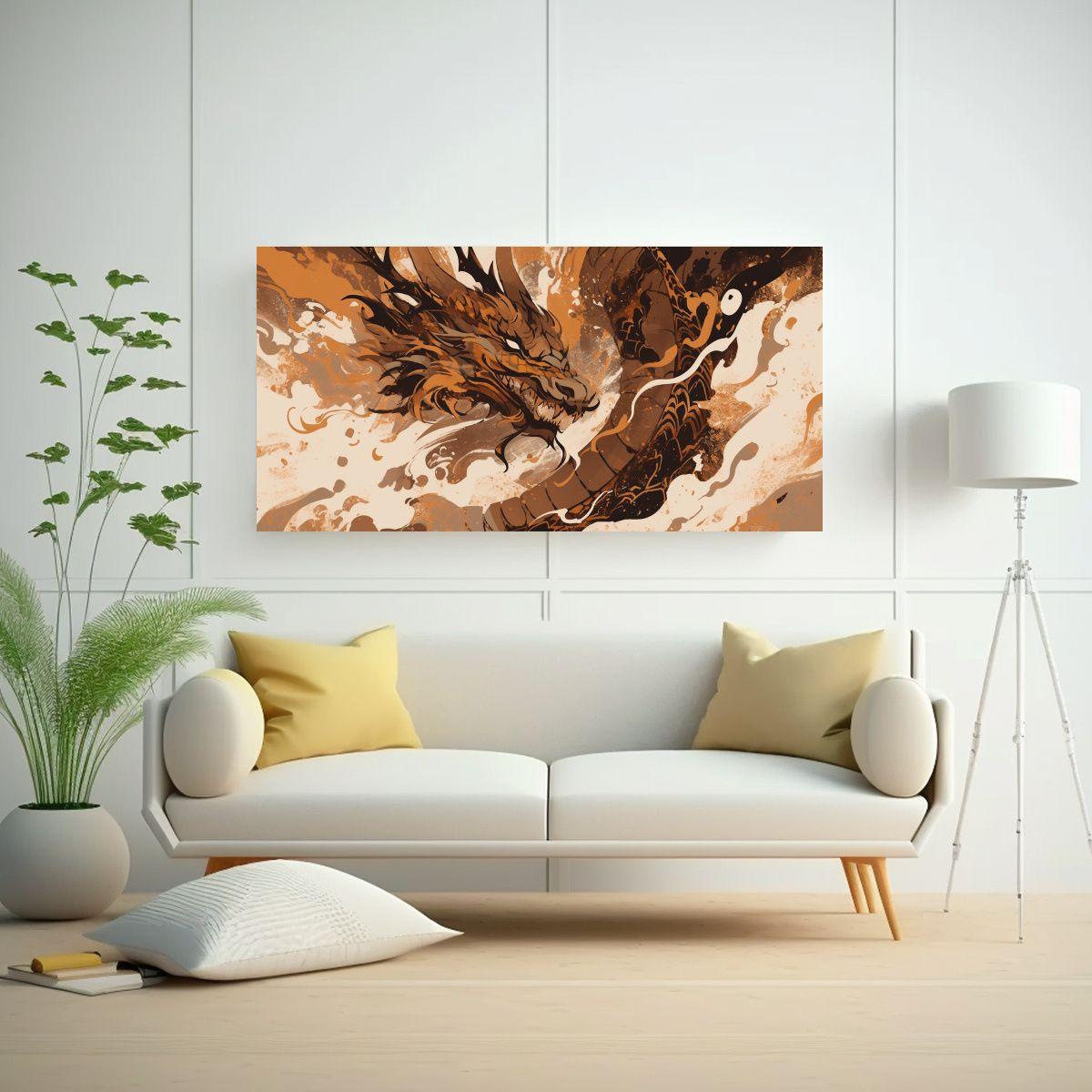 Cuadro Tema Intenso: Dragón En Tonos Marrones Neo 80x40cm-2
