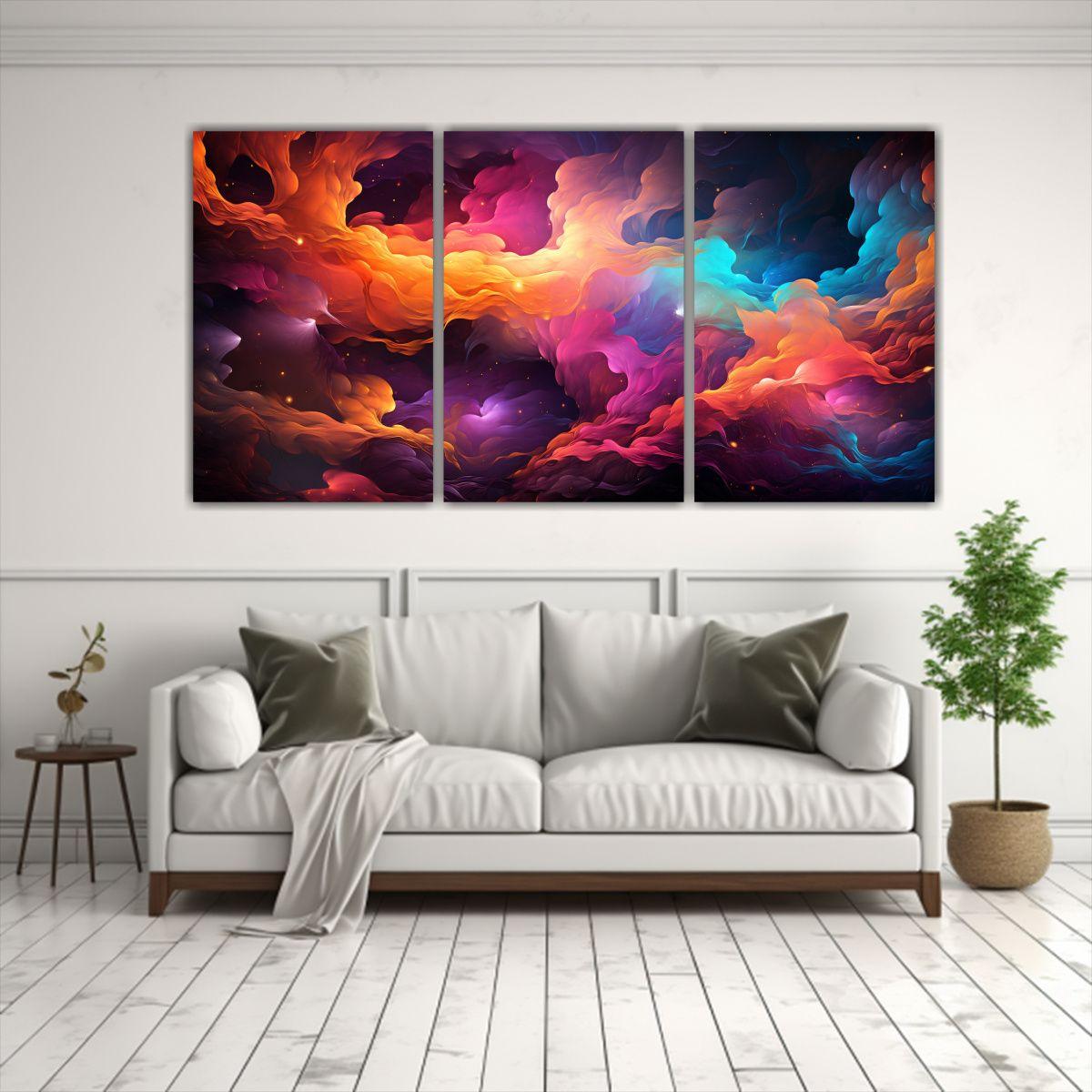 Trio De Cuadros Abstractos De Galaxia Para 150x75 Cm-2