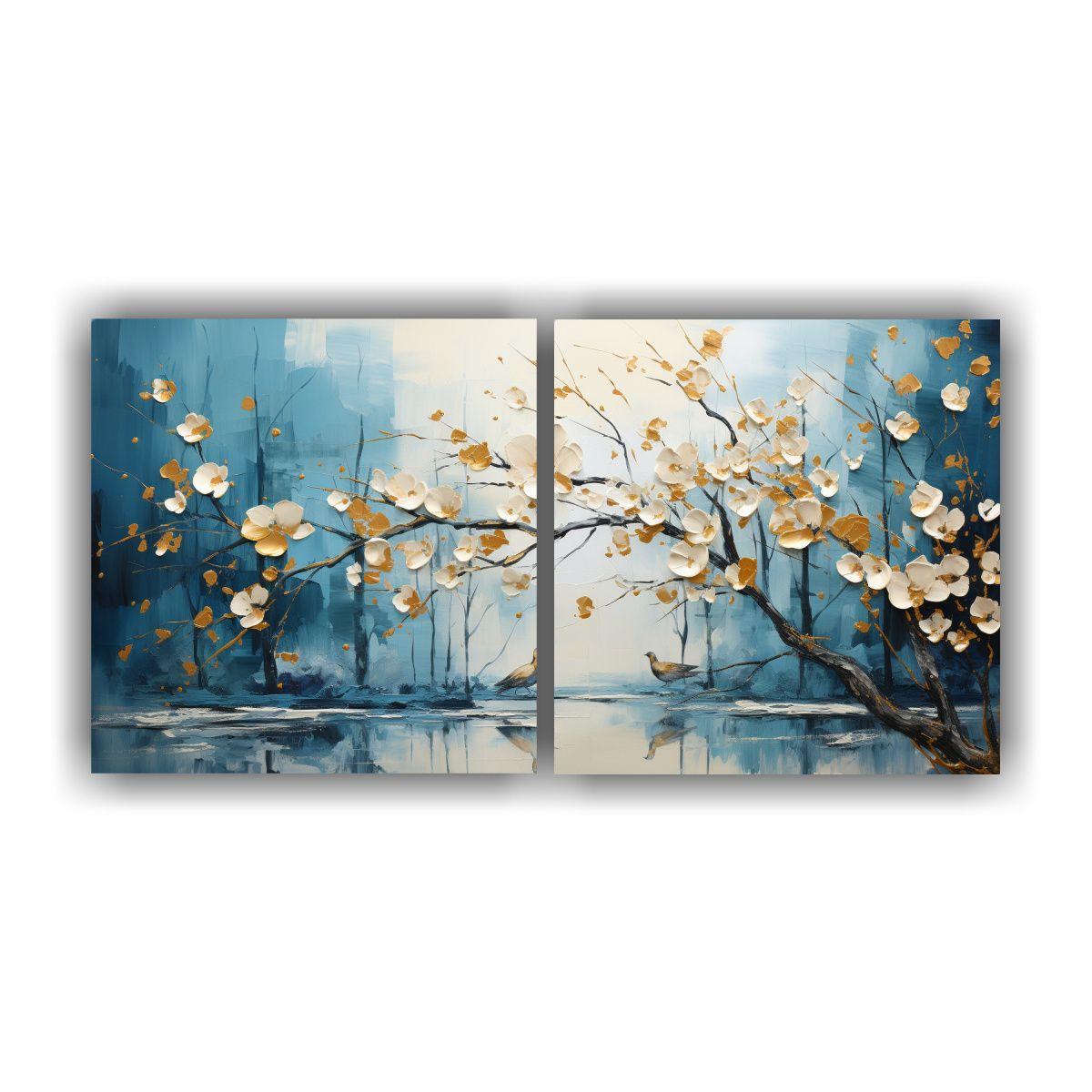 Pintura Abstracta Multicolor De árboles En Plata 100x50 Cm-0