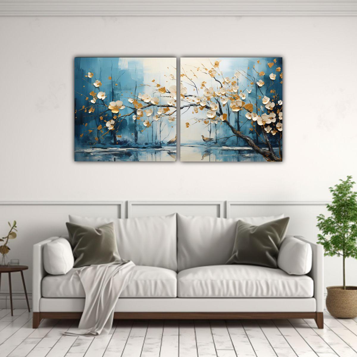 Pintura Abstracta Multicolor De árboles En Plata 100x50 Cm-2