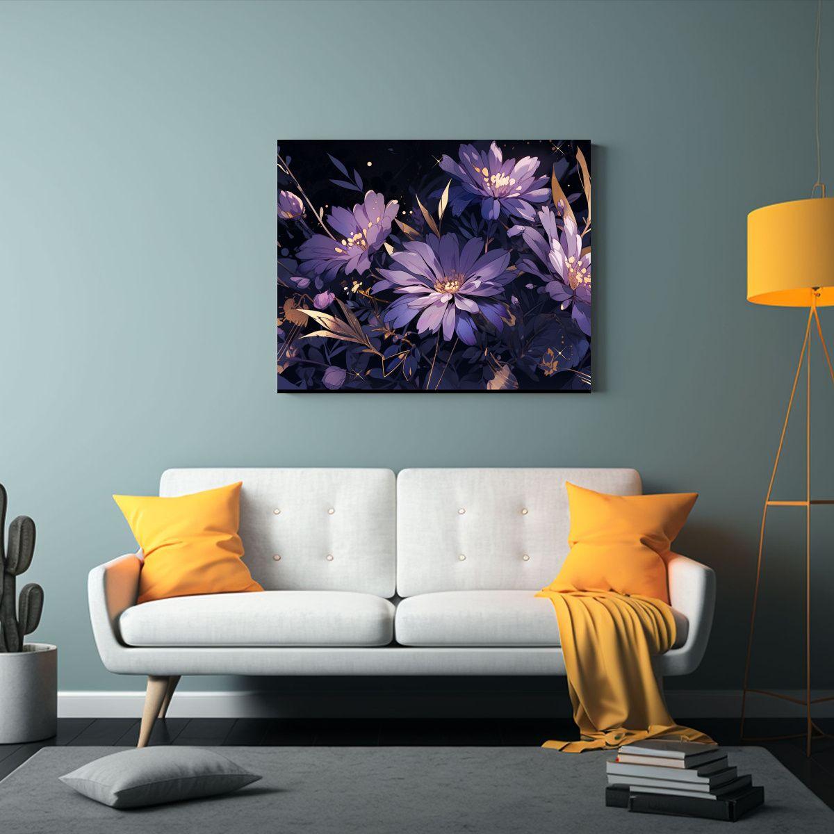 Pintura En Tela Para Pared Morado Y Dorado Estilo Neonoir 65x50cm-2