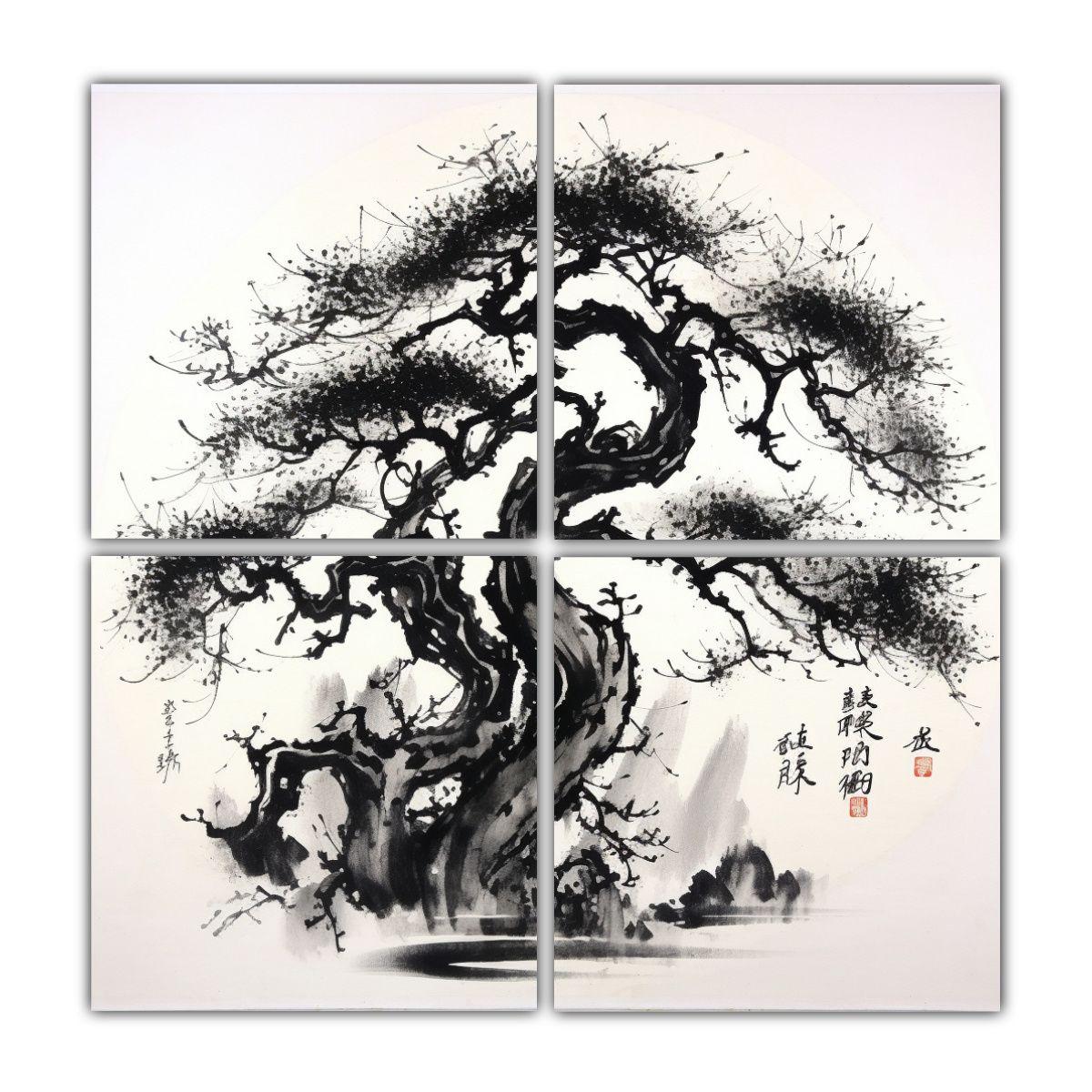 Cuatro Cuadros Urbanos Modernos Tinta China 180x180 Cm-0