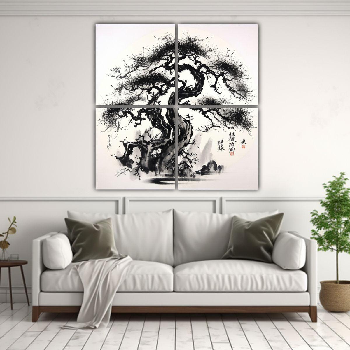 Cuatro Cuadros Urbanos Modernos Tinta China 180x180 Cm-2