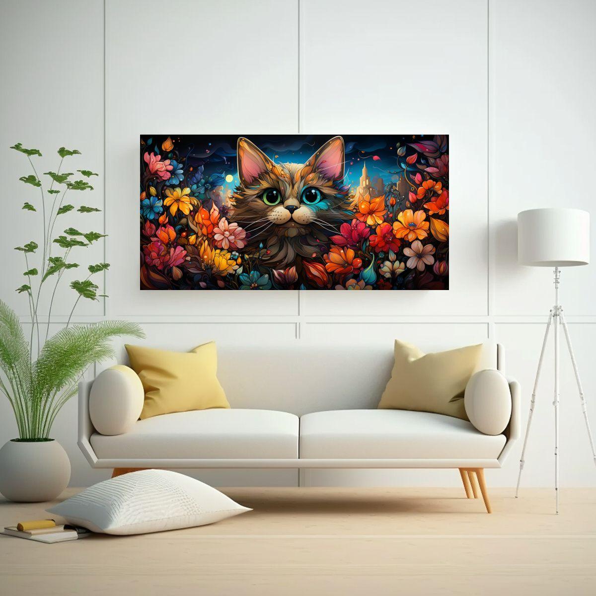 Pintura De Gatos Sonrientes En Colores Adorable, 120x60cm-2