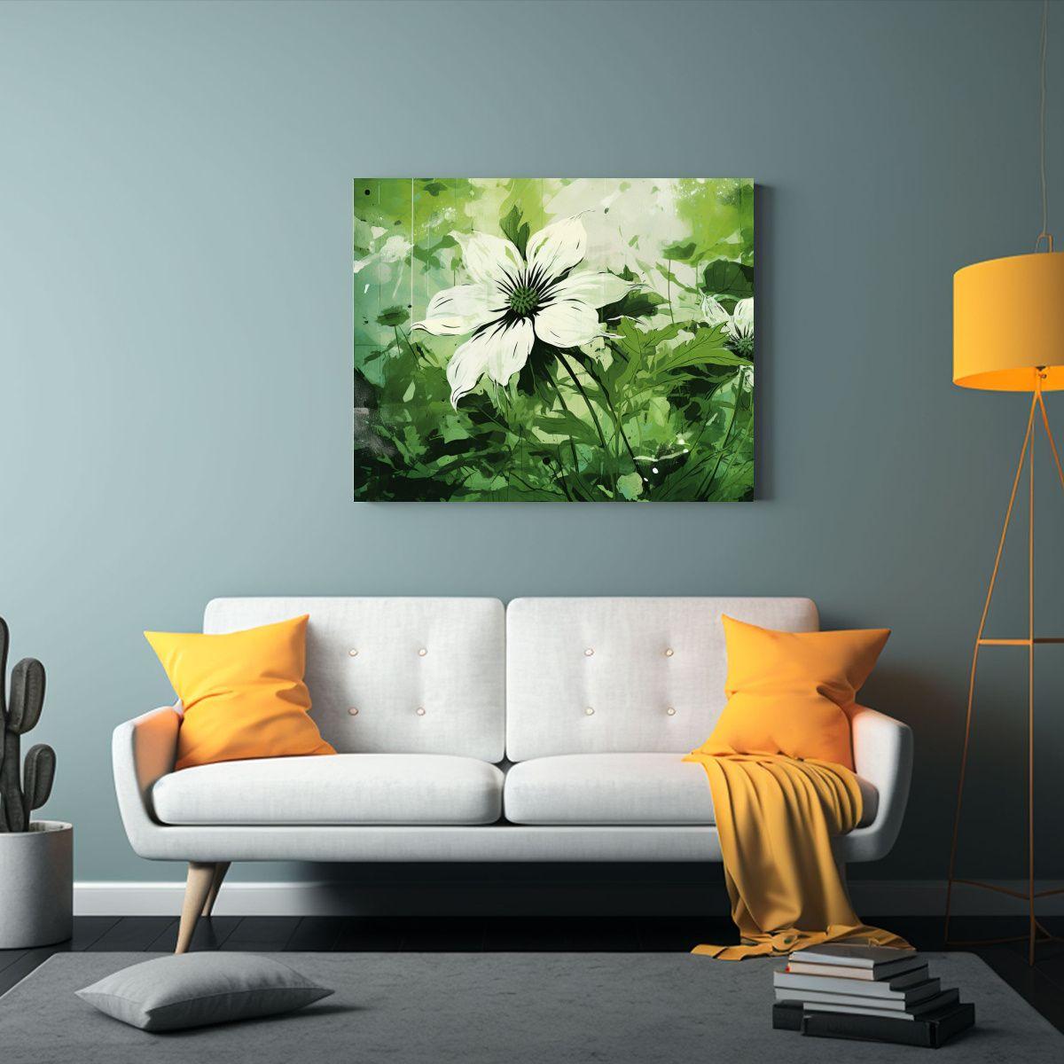 Pinturas Decorativas En Lienzo Floral Verde Y Blanco Con Atm 75x50cm-2