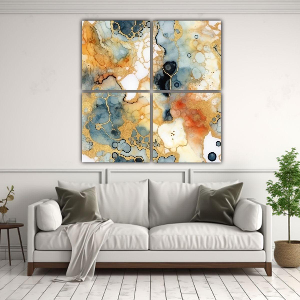 Cuatro Lienzos De Tela Dibujo Dormitorio Shai 160x160 Cm-2