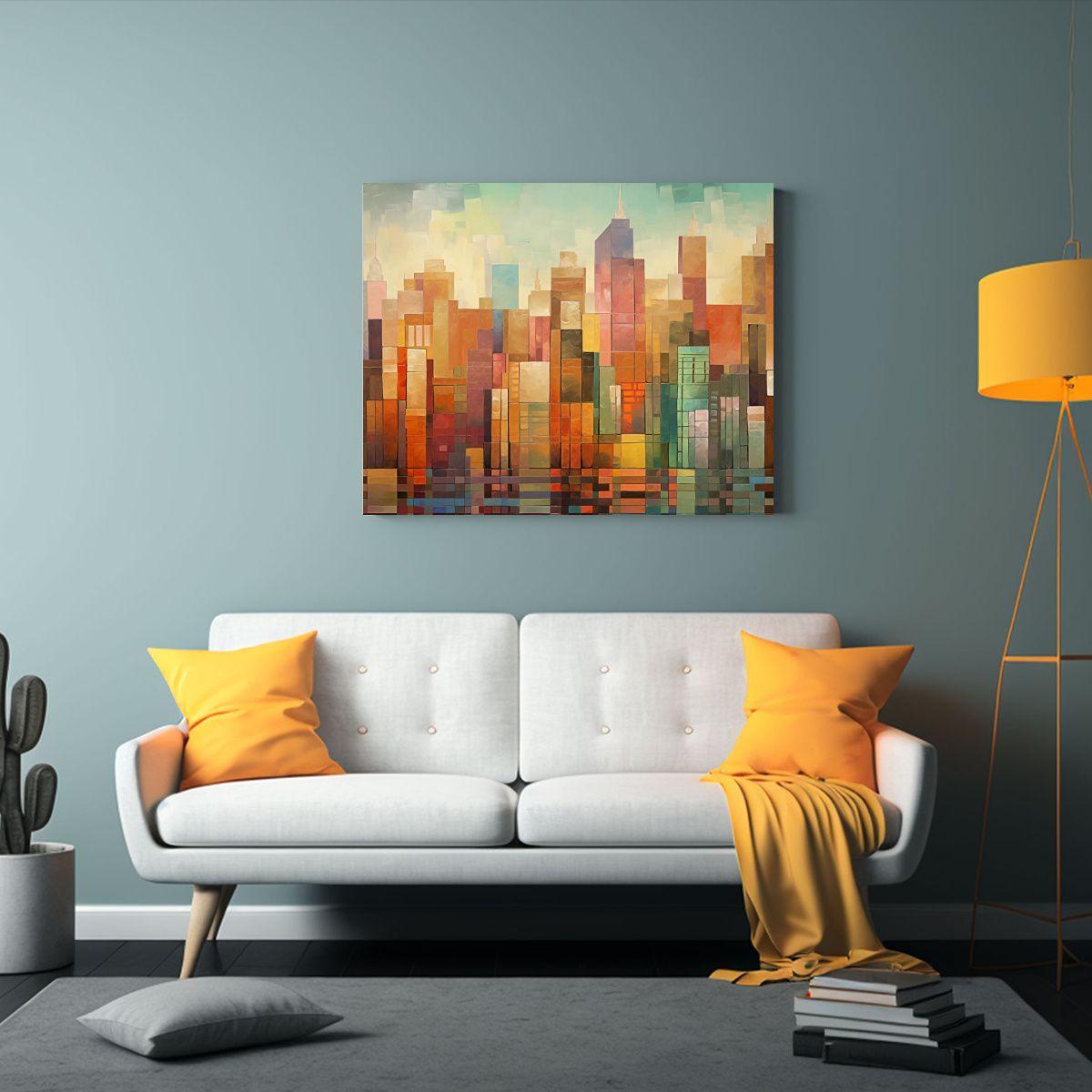 Pintura Ciudad Encantadora Con Edificios De Ladrillo Y Acero 60x40cm-2