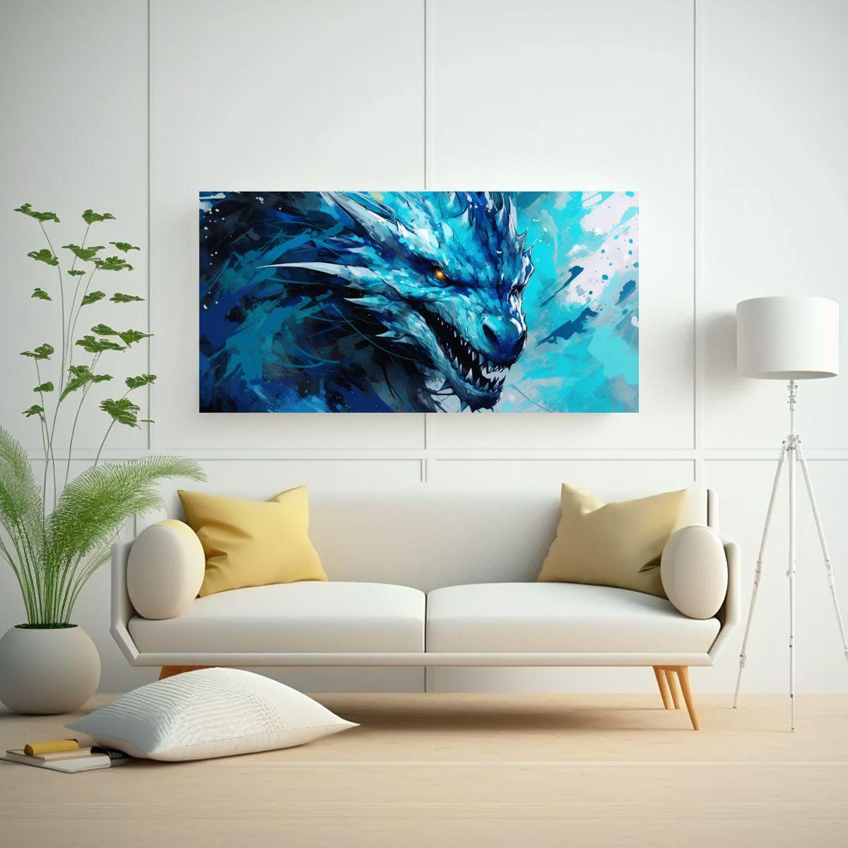 Lienzo Tela Alta Calidad Comedor Dragón Turquesa  140x70cm-2
