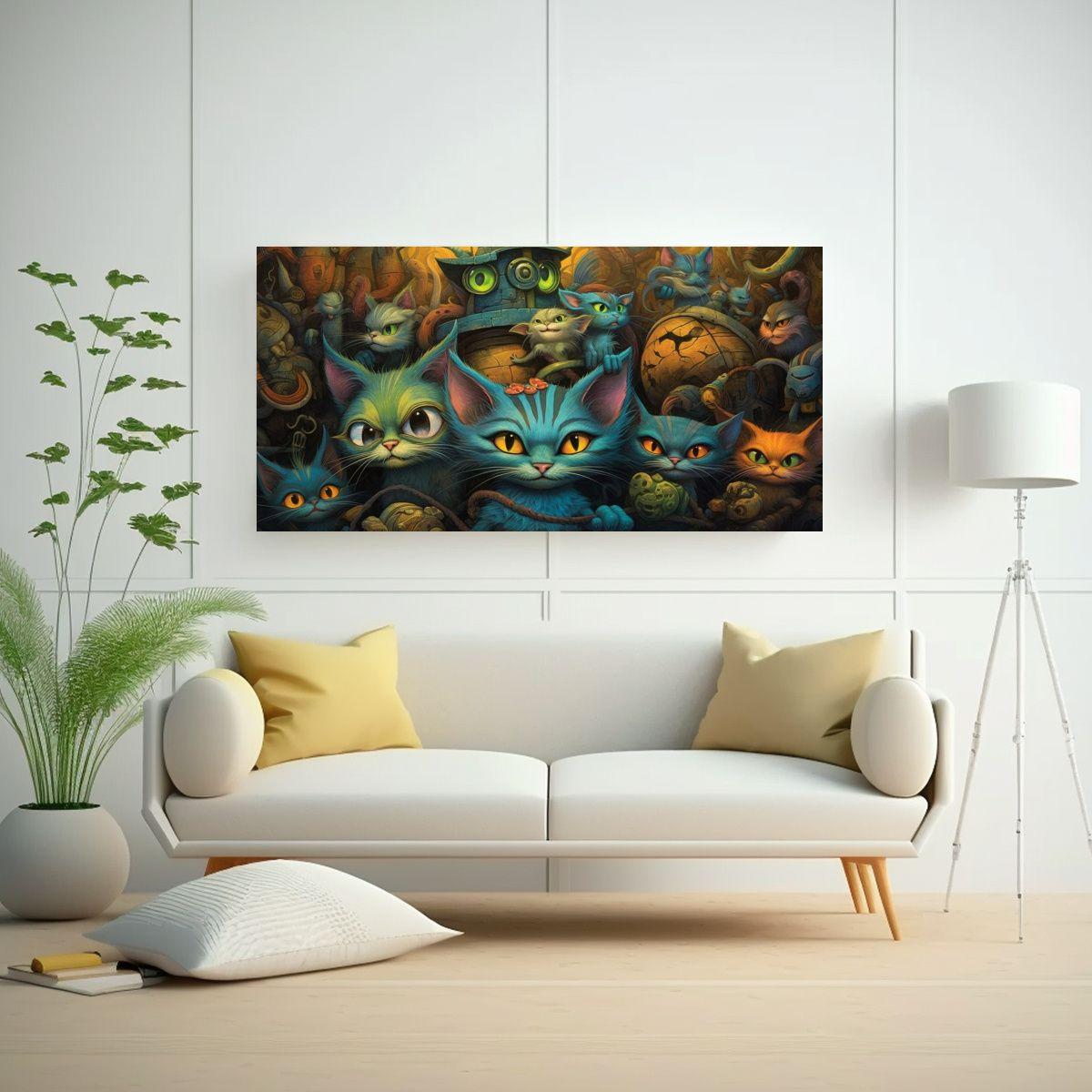 Pintura Al Estilo óleo De Gatos Con Ojos 60x30cm-2