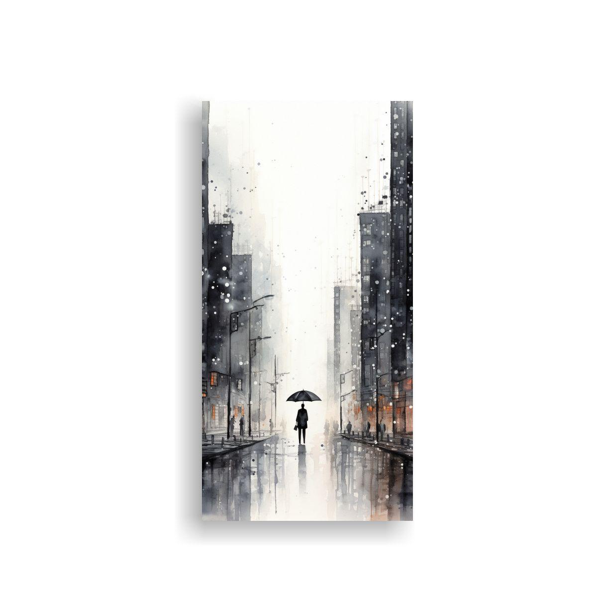 Cuadro Acuarela De Escena Urbana En Bastidor 40x80cm-0