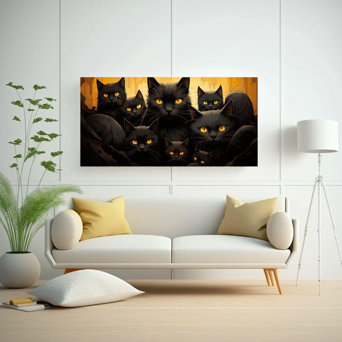 Pinturas De Lienzo Modernas Con Una Pila De Gatos 40x20cm-2