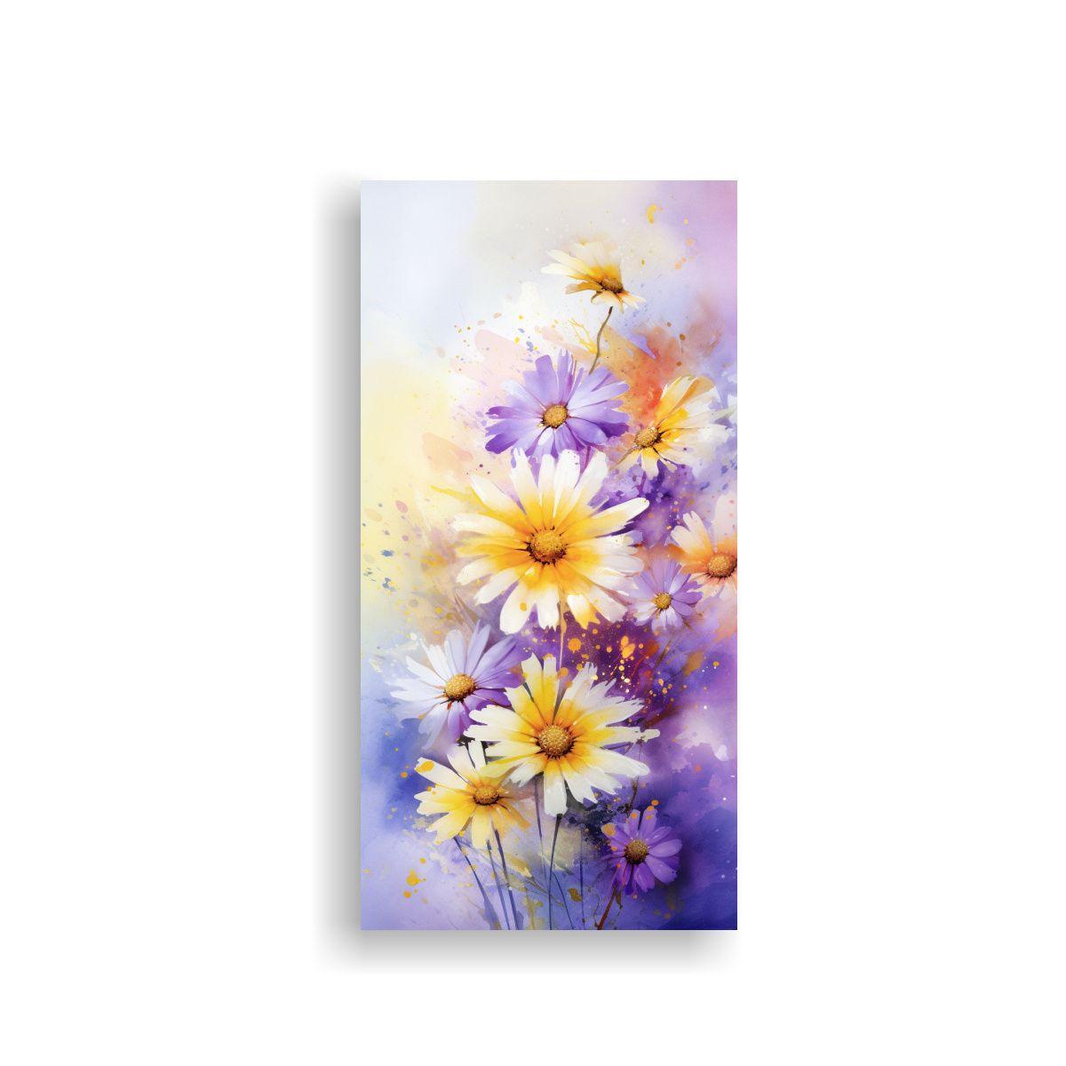 Cuadro Abstracto Diseño Flores Amarillo Y Morado  20x40cm-0