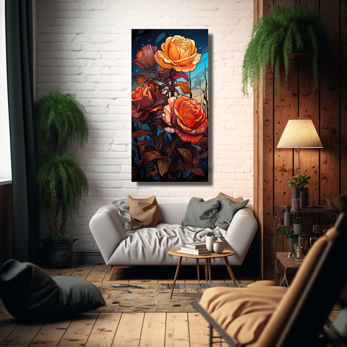 Cuadro Decorativo Híbrido Rosa Té Pop Art 60x120cm-2