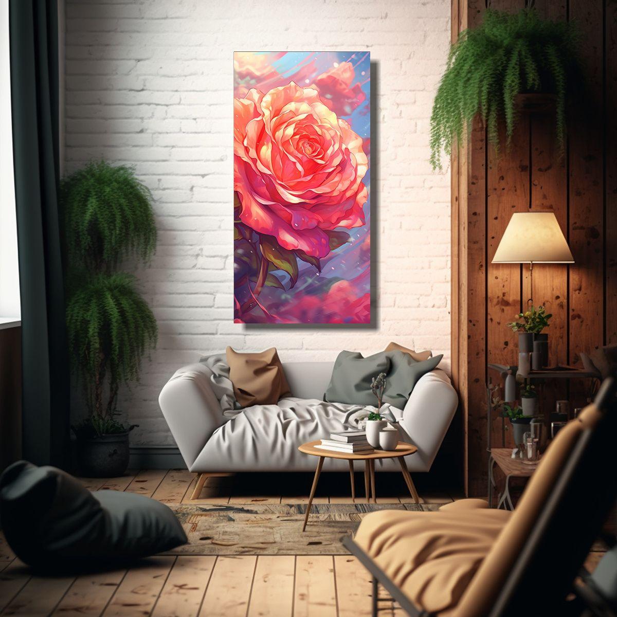Pintura Armonía De Colores Estilo Anime Con Rosa 70x140cm-2
