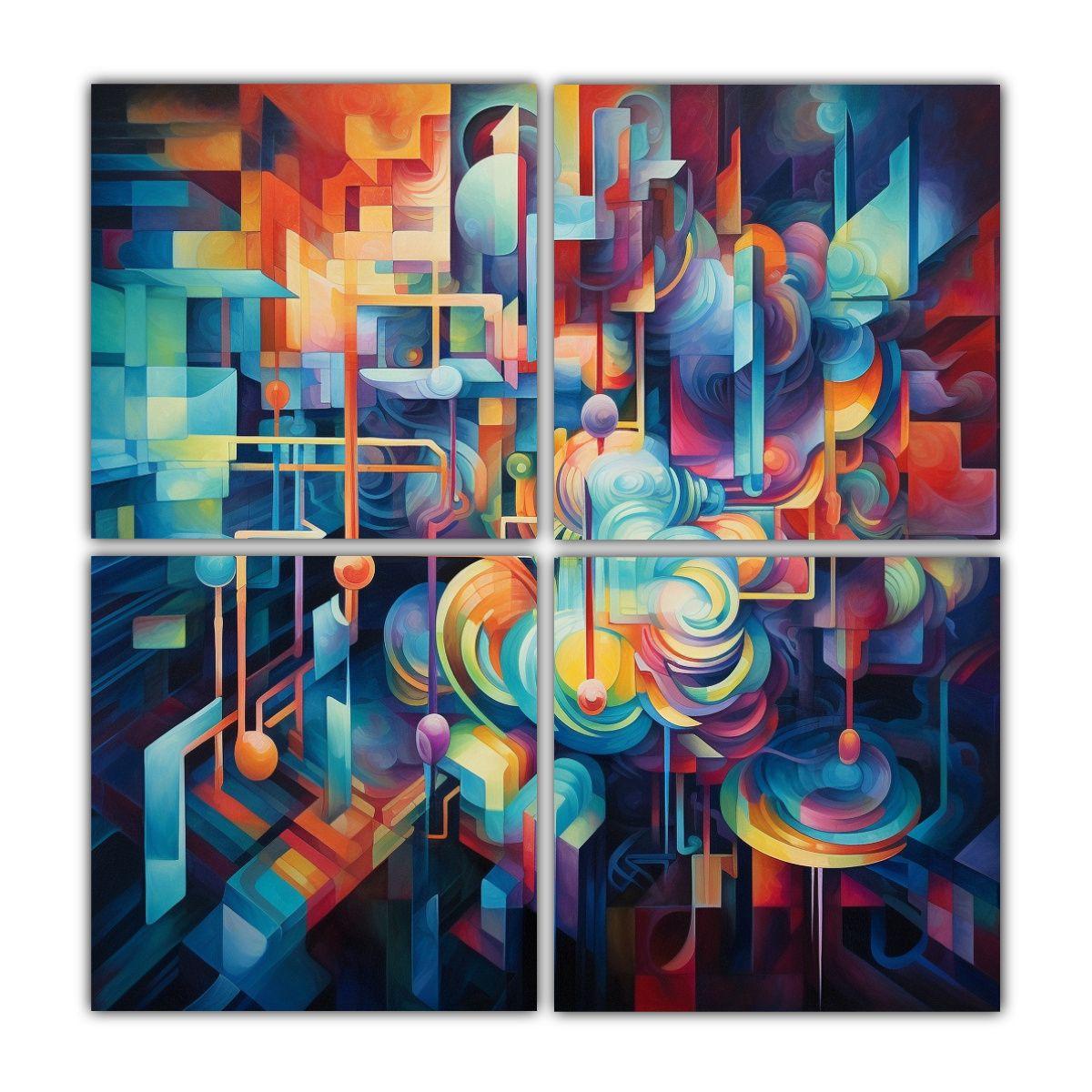 Pintura Abstracta Cuatro Composición Cuadrado 40x40 Cm-0