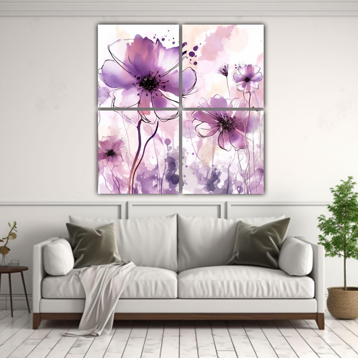 Pinturas De Pared: Flores Silvestres Moradas 180x180 Cm-2