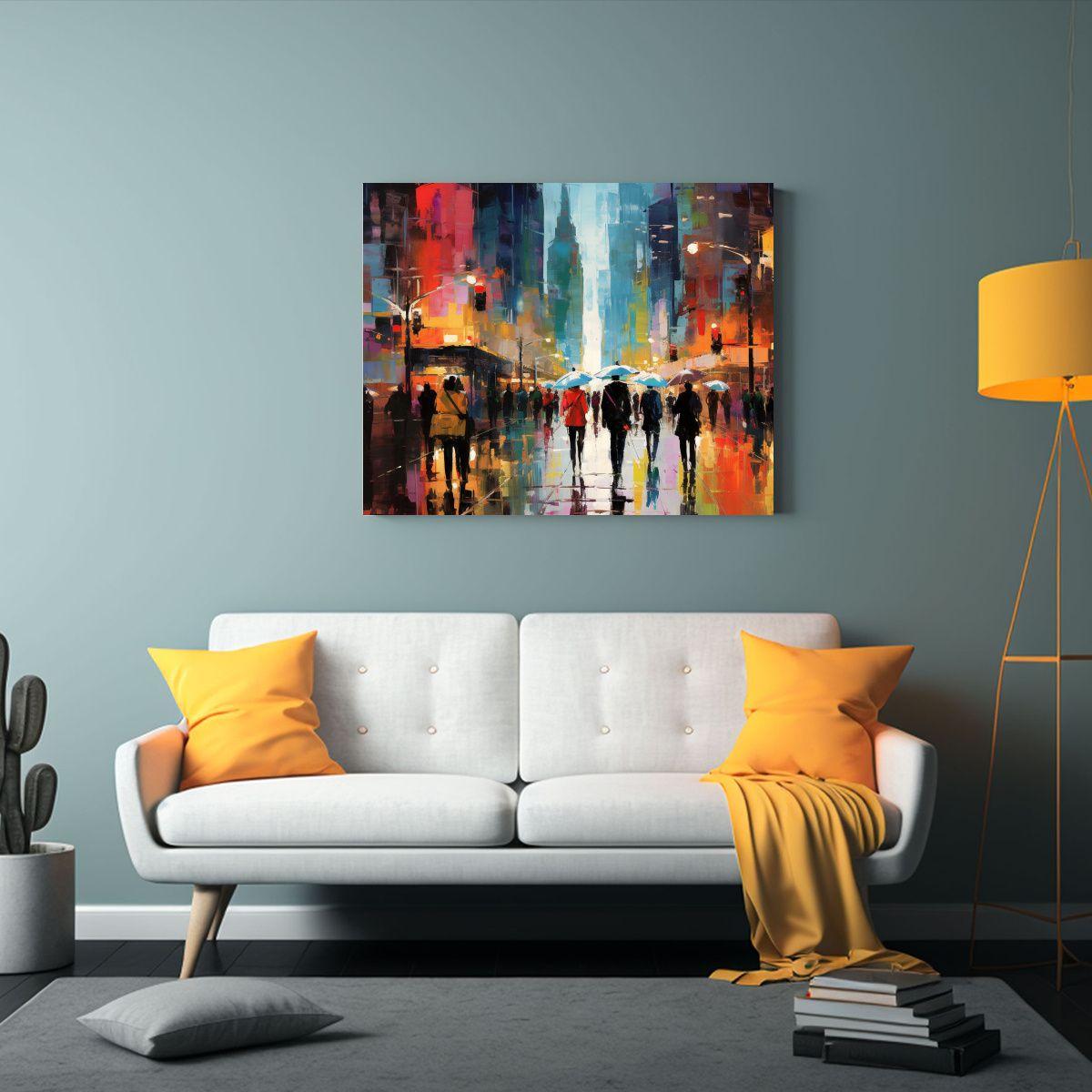 Pintura Relieve Creativa De La Bulliciosa Calle De La Ciudad 45x30cm-2