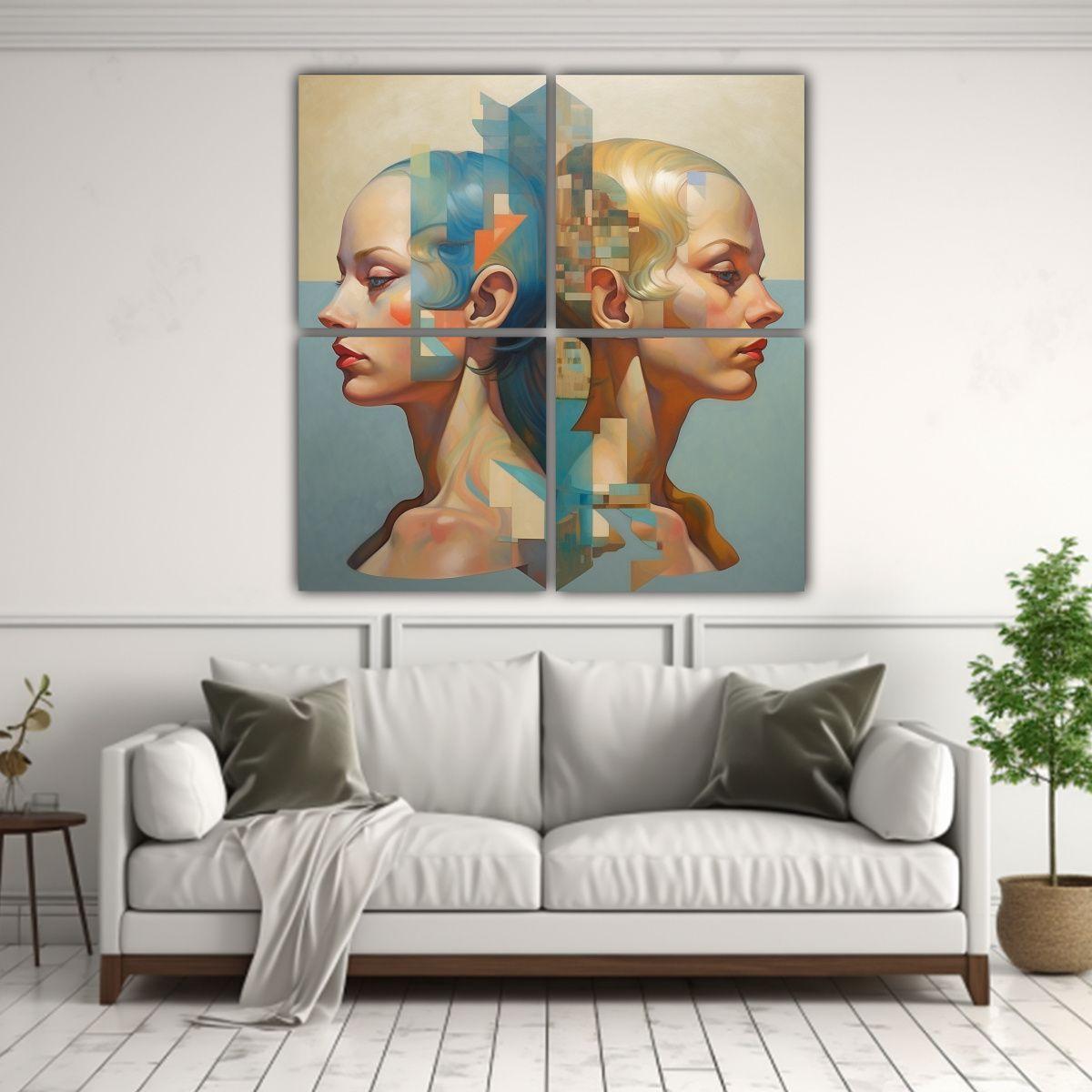 Juego De 4 Lienzos Estilo Galería Vida 140x140 Cm-2