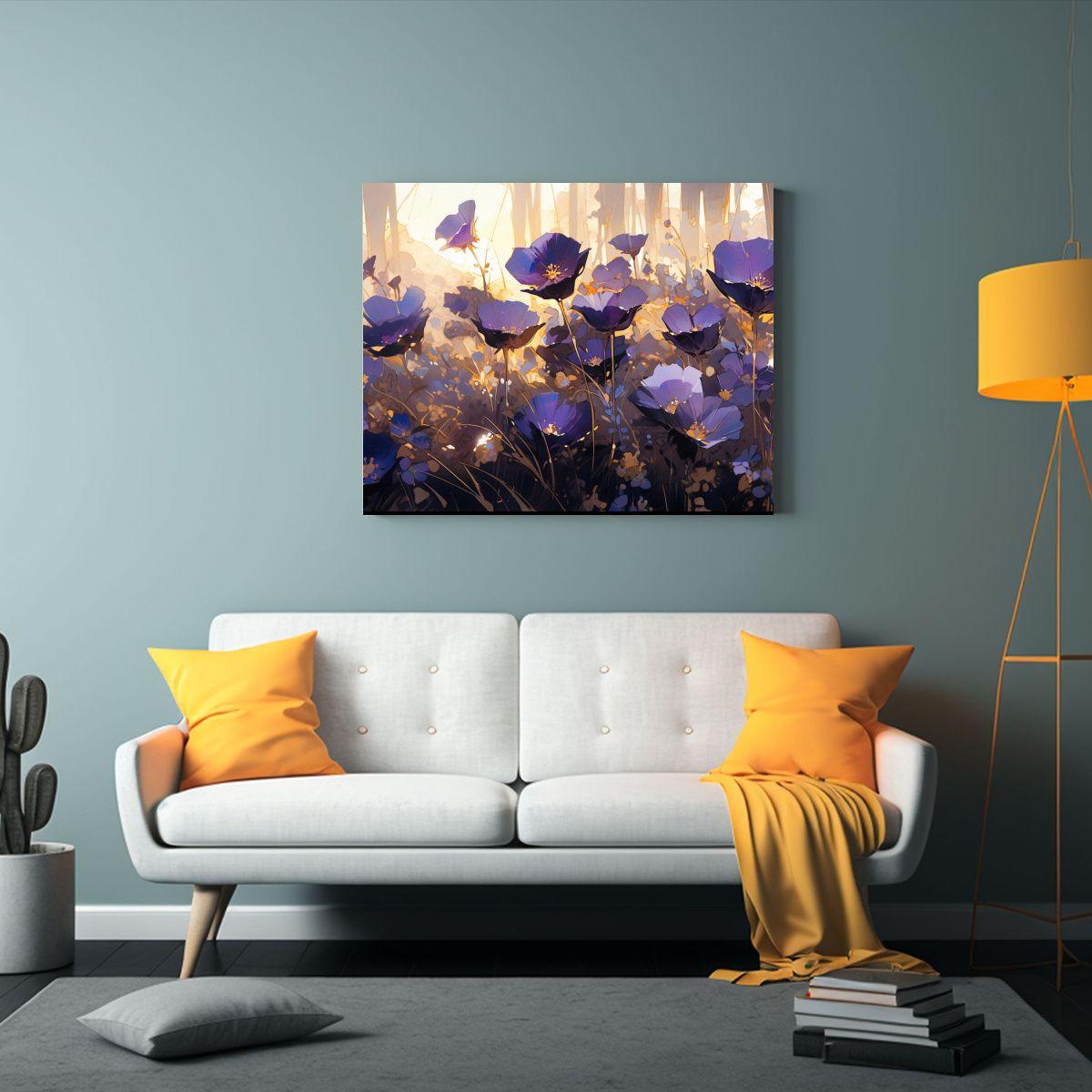 Cuadro Acuarela Flores Morado Y Oro En Lienzo Para Decoraci 60x40cm-2