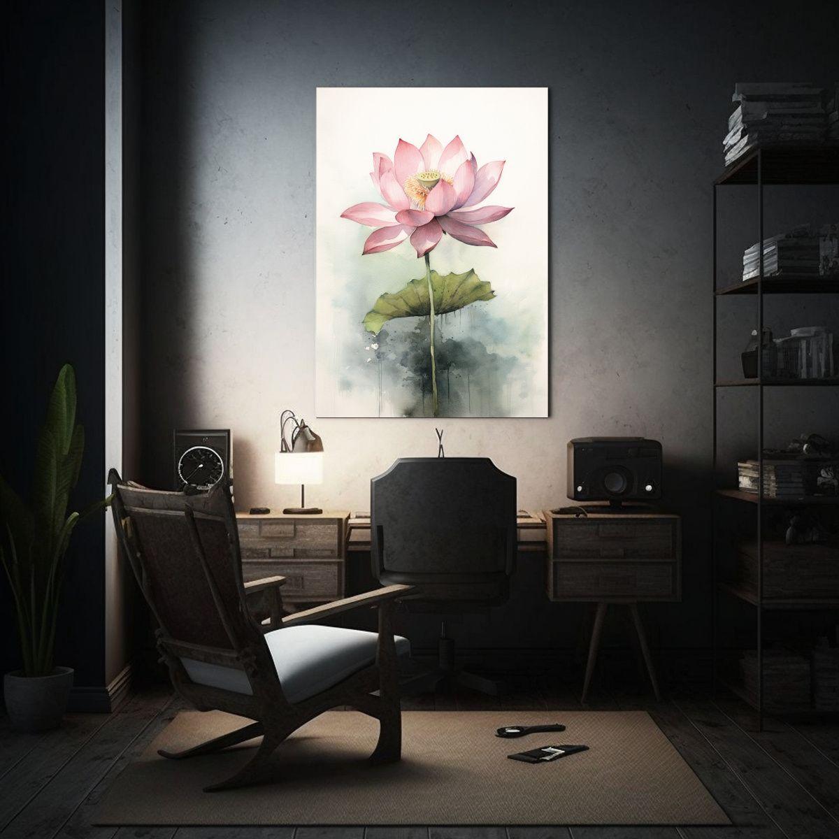 Cuadro Acuarela De Loto Con Detalles Intrincados 80x120cm-2