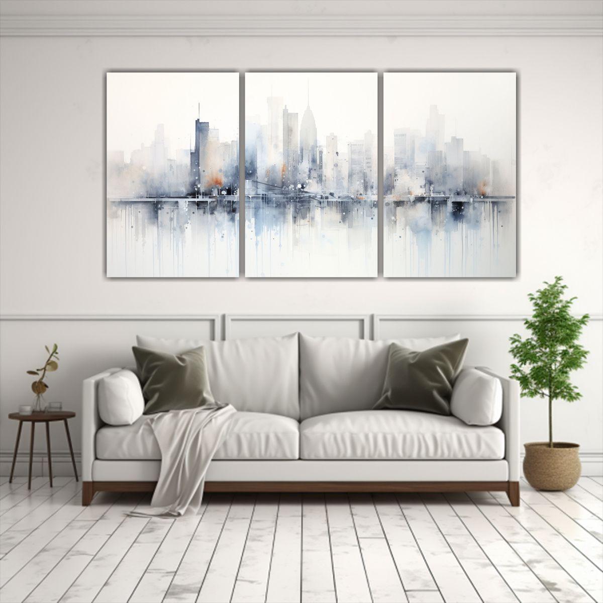Pinturas En Bastidor: Ciudad En Acuarela 60x30 Cm-2