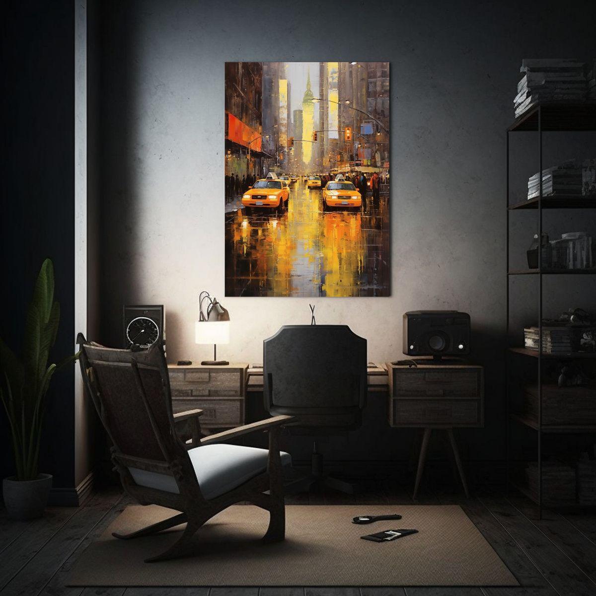 Arte Pared Moderno Pintura óleo Escena Calle Taxis Coches 80x120cm-2