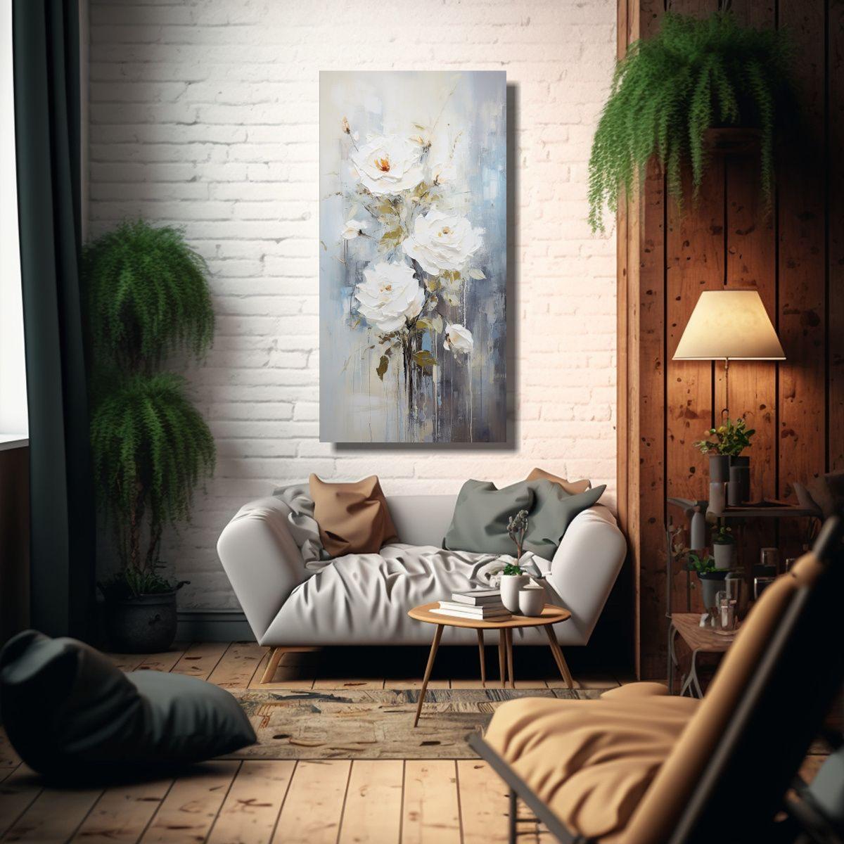 Arte De Pared Abstracto Profundidad Rosas Blancas  50x100cm-2