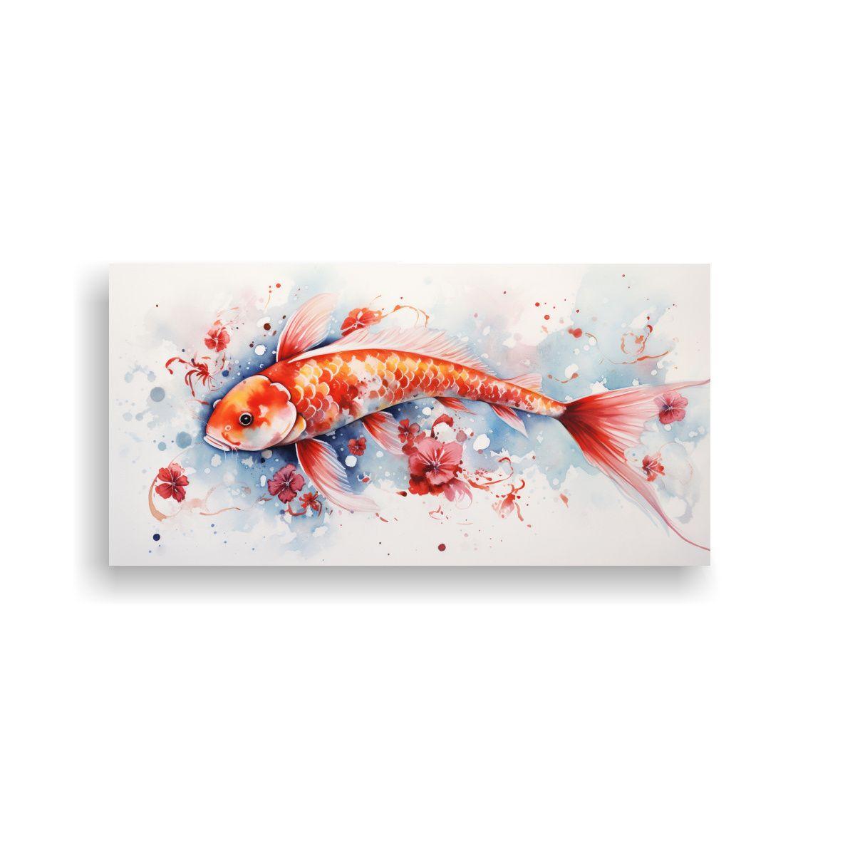 Cuadro De Koi Fish En Acuarela Colorida Estilo 60x30cm-0
