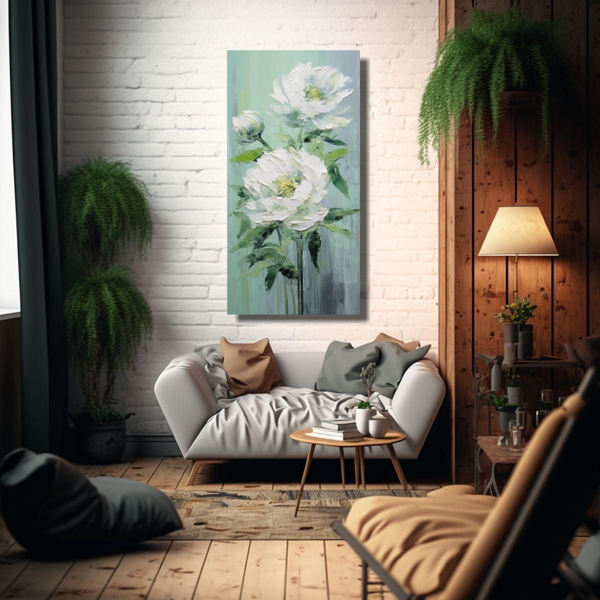 Pintura En Lienzo Estilo Decorativo Con Peonías 40x80cm-2