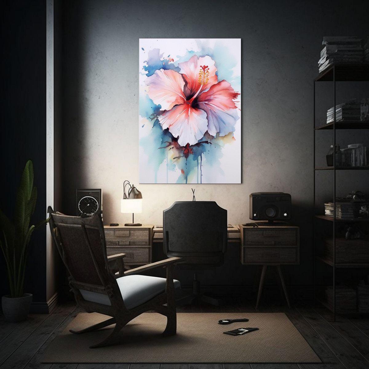 Cuadro Floral Acuarela De Hibiscos Obra Maestra 30x45cm-2