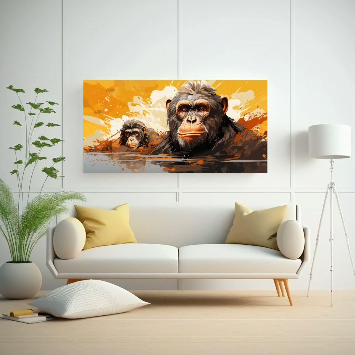 Pinturas Decorativas De Monos Y Simios En Tonos 100x50cm-2