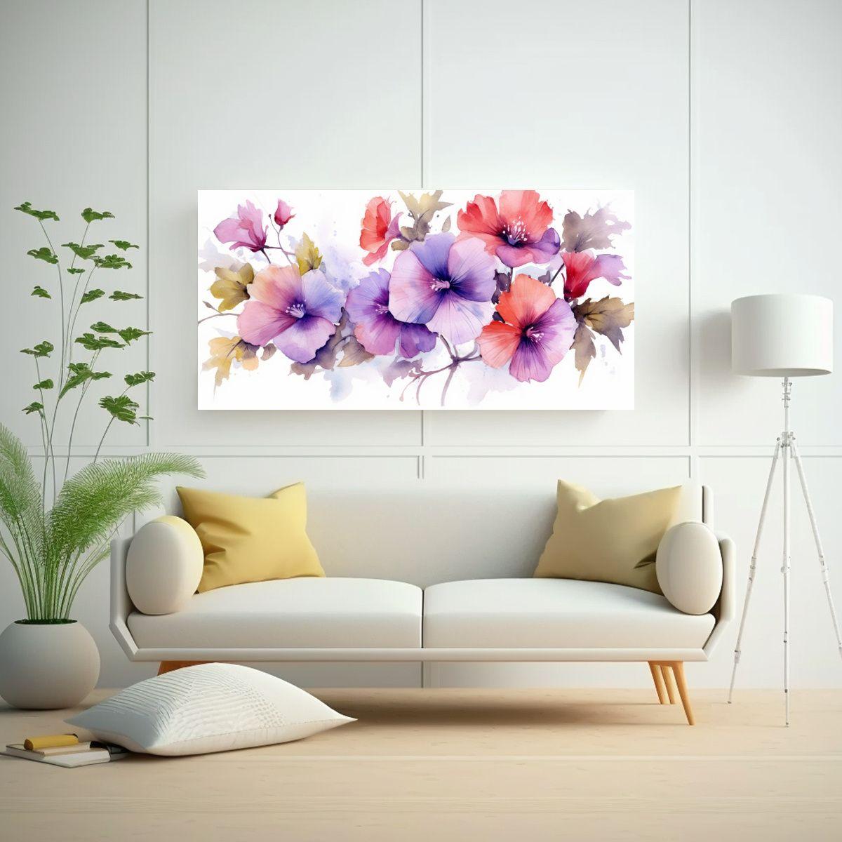 Cuadro Patron Intenso Flores Acuarela Blanca 100x50cm-2