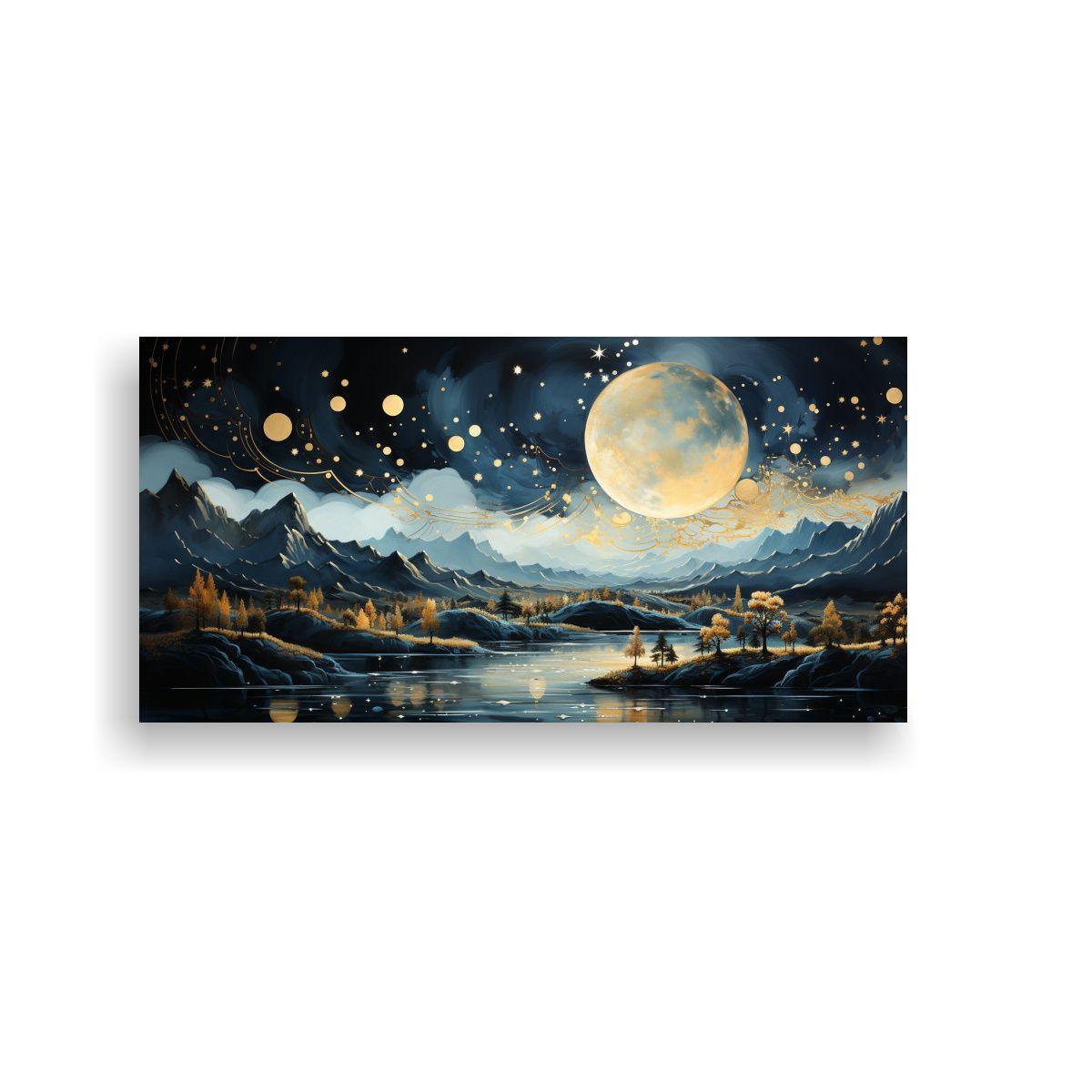 Pintura Inspiradora Juvenil: Luna Sobre Montañas. 80x40cm-0