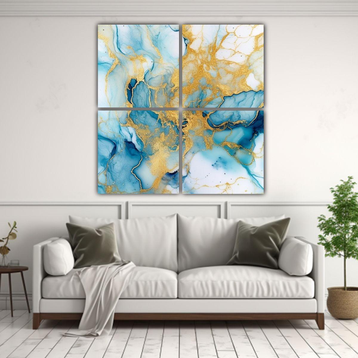 Cuatro Lienzos De Tela Modernos Textura De Tinta 160x160 Cm-2