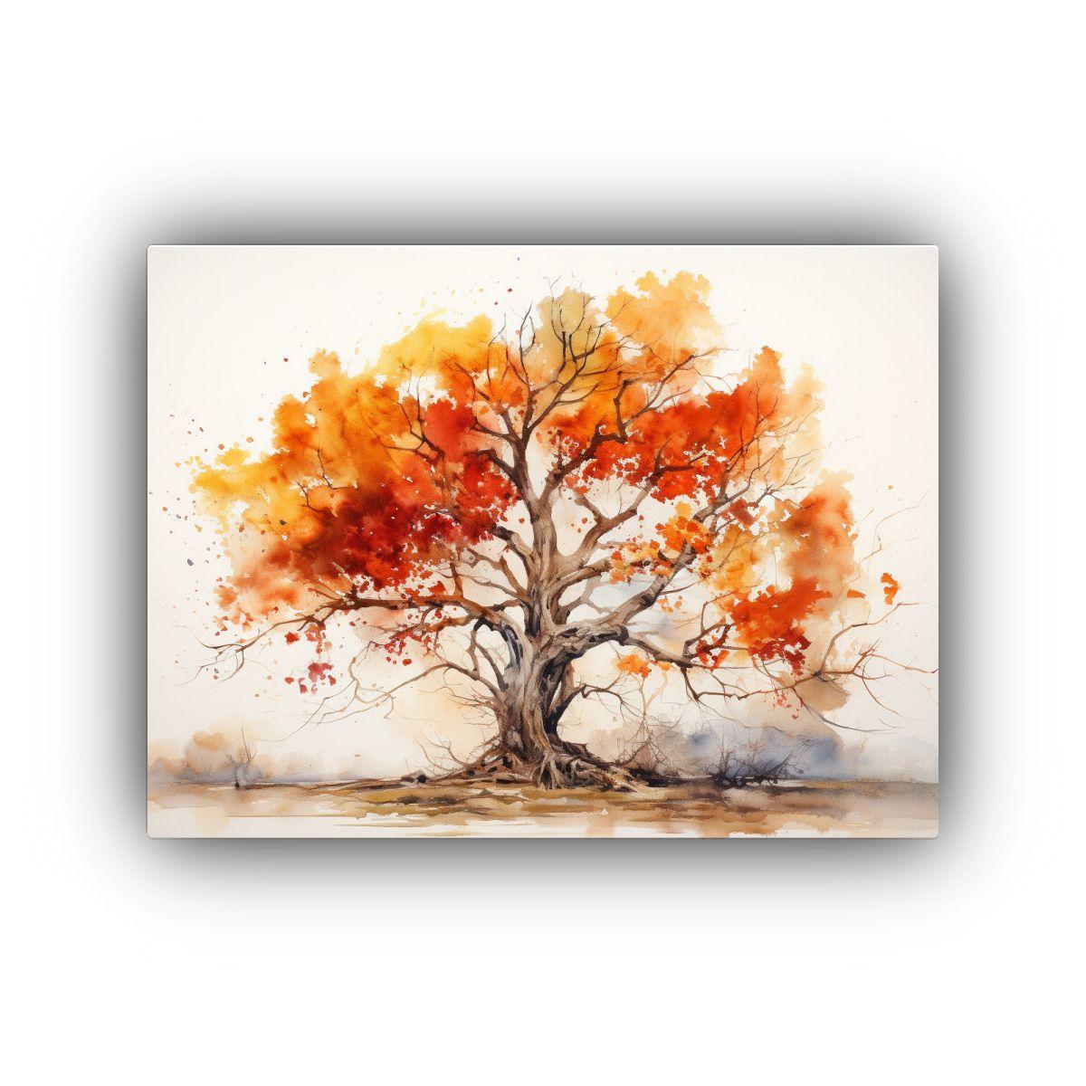 Pintura Abstracta En Tonos Rojo Y Naranja De Un Roble: Sensi 60x40cm-0