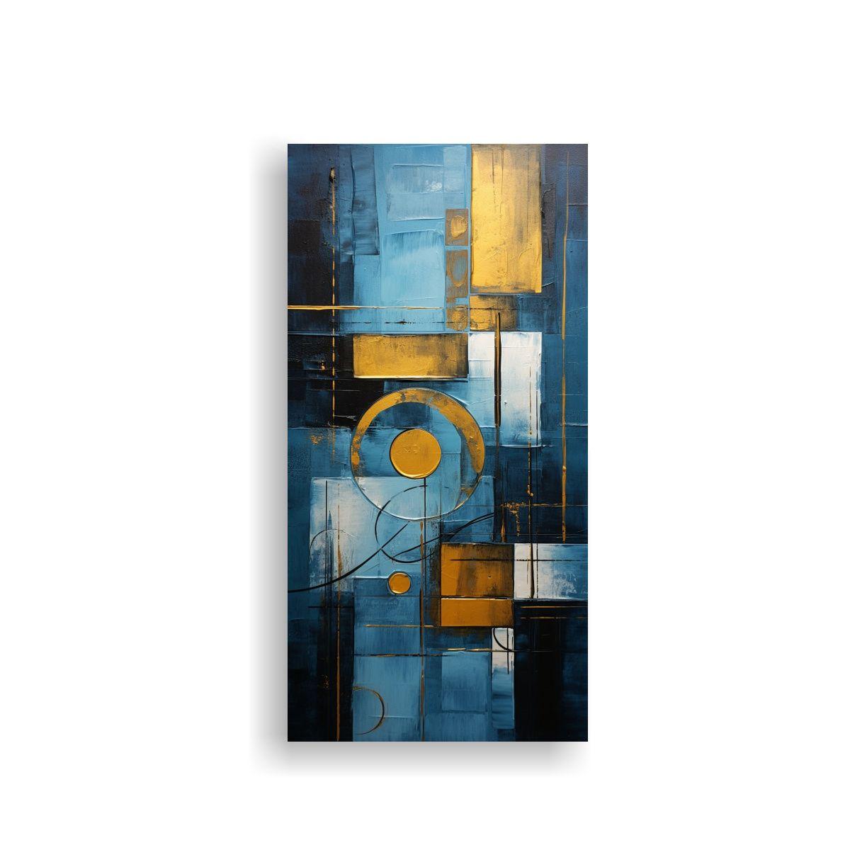 Cuadro Abstracto Azul Y Dorado Arte De Pared 60x120cm-0